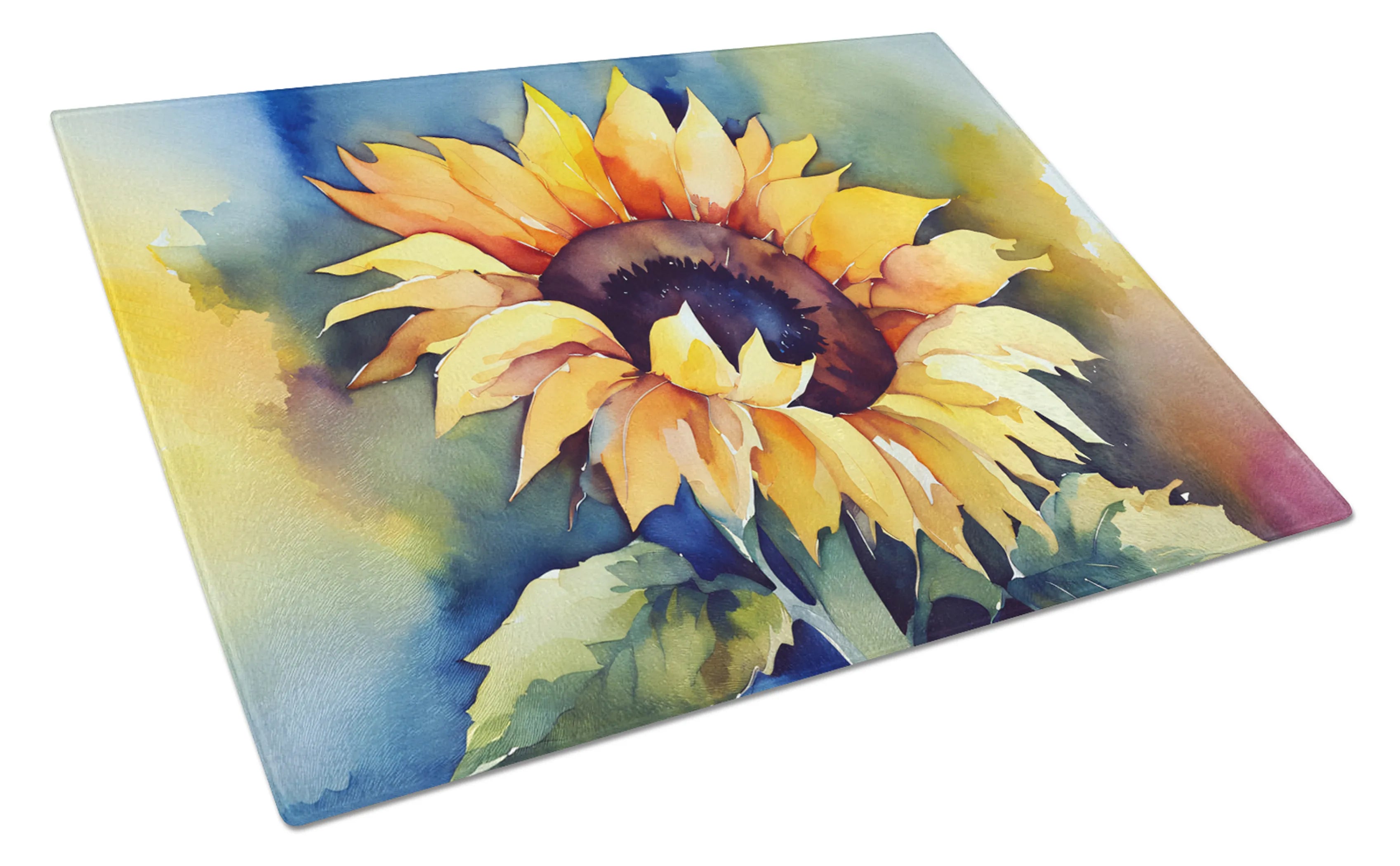 Flowers in Watercolor Glass Cutting Board - Size: LARGE | Pack Of: 1 | Collection name: Flowers in watercolor