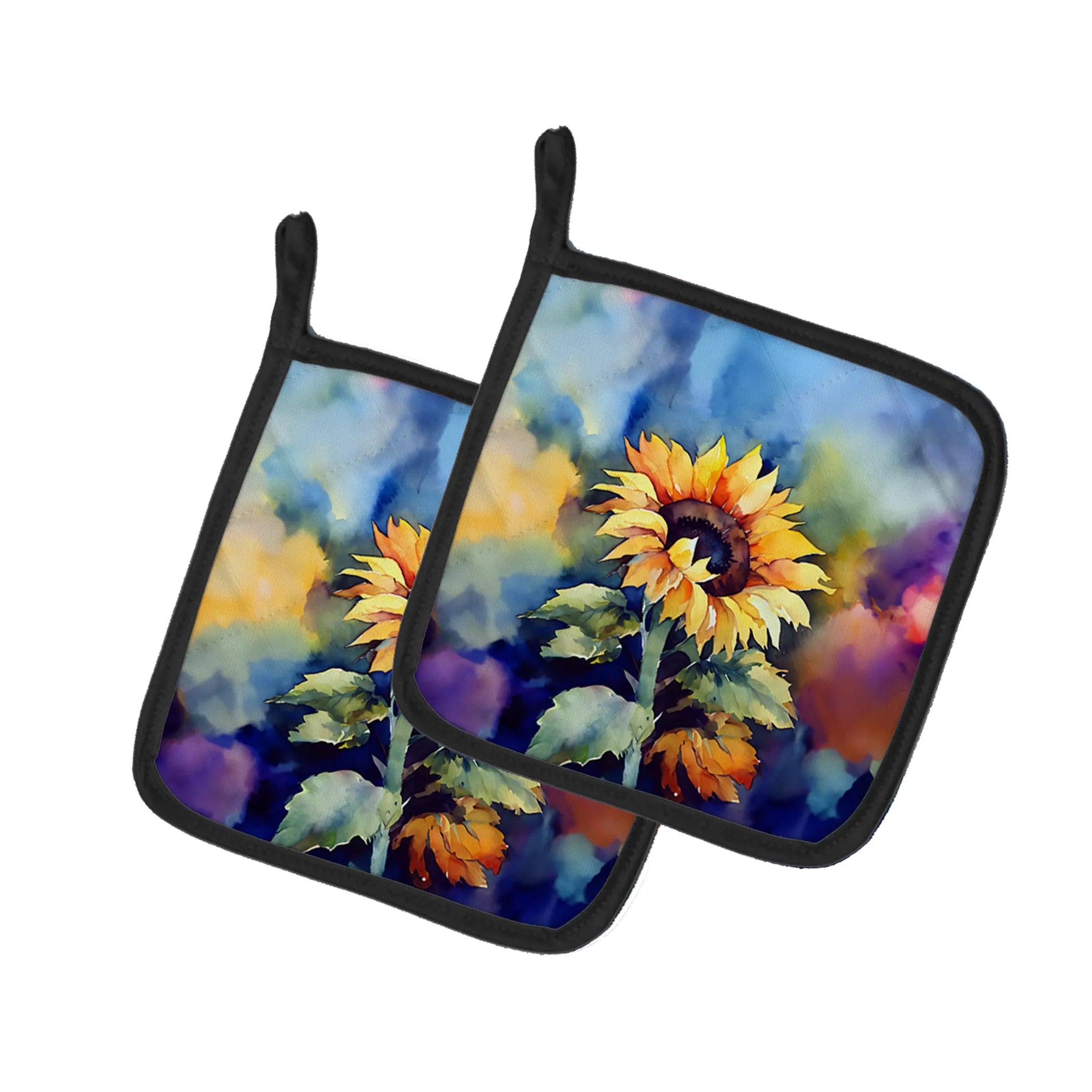 Flowers in Watercolor Pair of Pot Holders - Size: 7.5HX7.5W | Pack Of: 1 | Collection name: Flowers in watercolor
