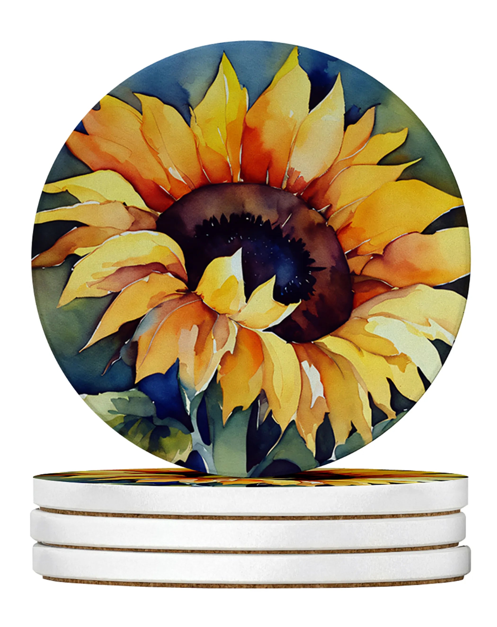 Flowers in Watercolor Large Sandstone Coasters