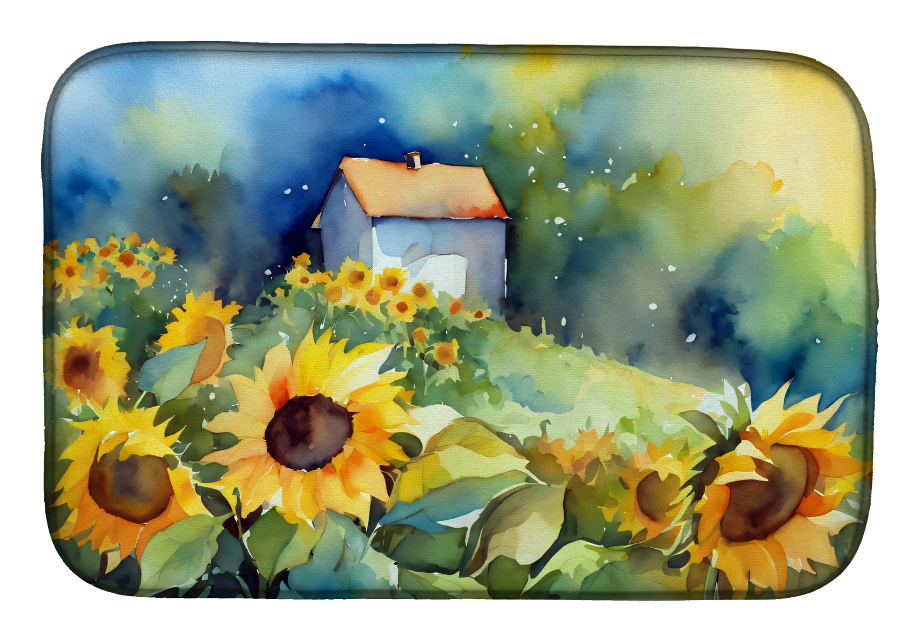 Flowers in Watercolor Dish Drying Mat - Size: 14  X 21" | Pack Of: 1 | Collection name: Flowers in watercolor