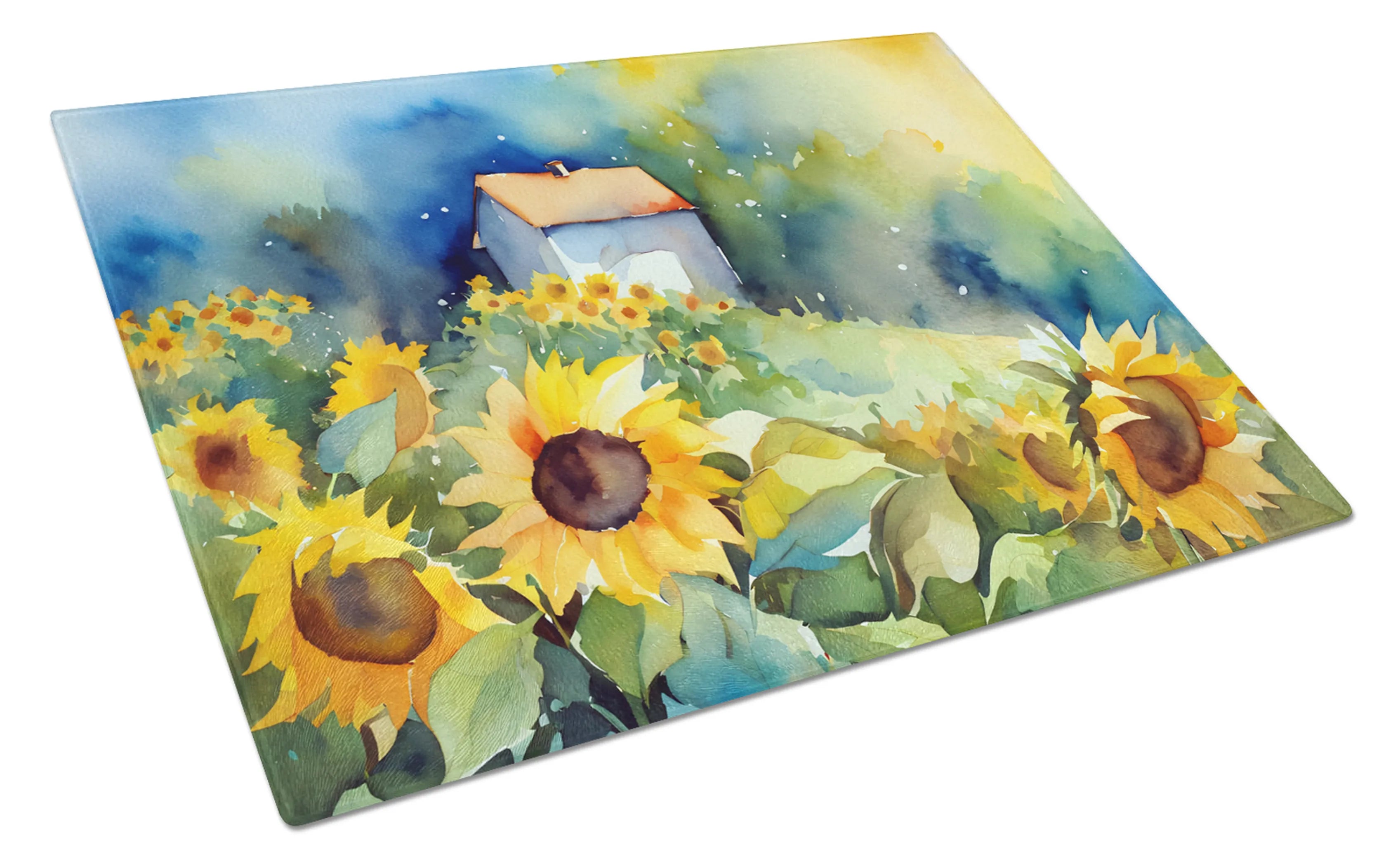 Flowers in Watercolor Glass Cutting Board - Size: LARGE | Pack Of: 1 | Collection name: Flowers in watercolor