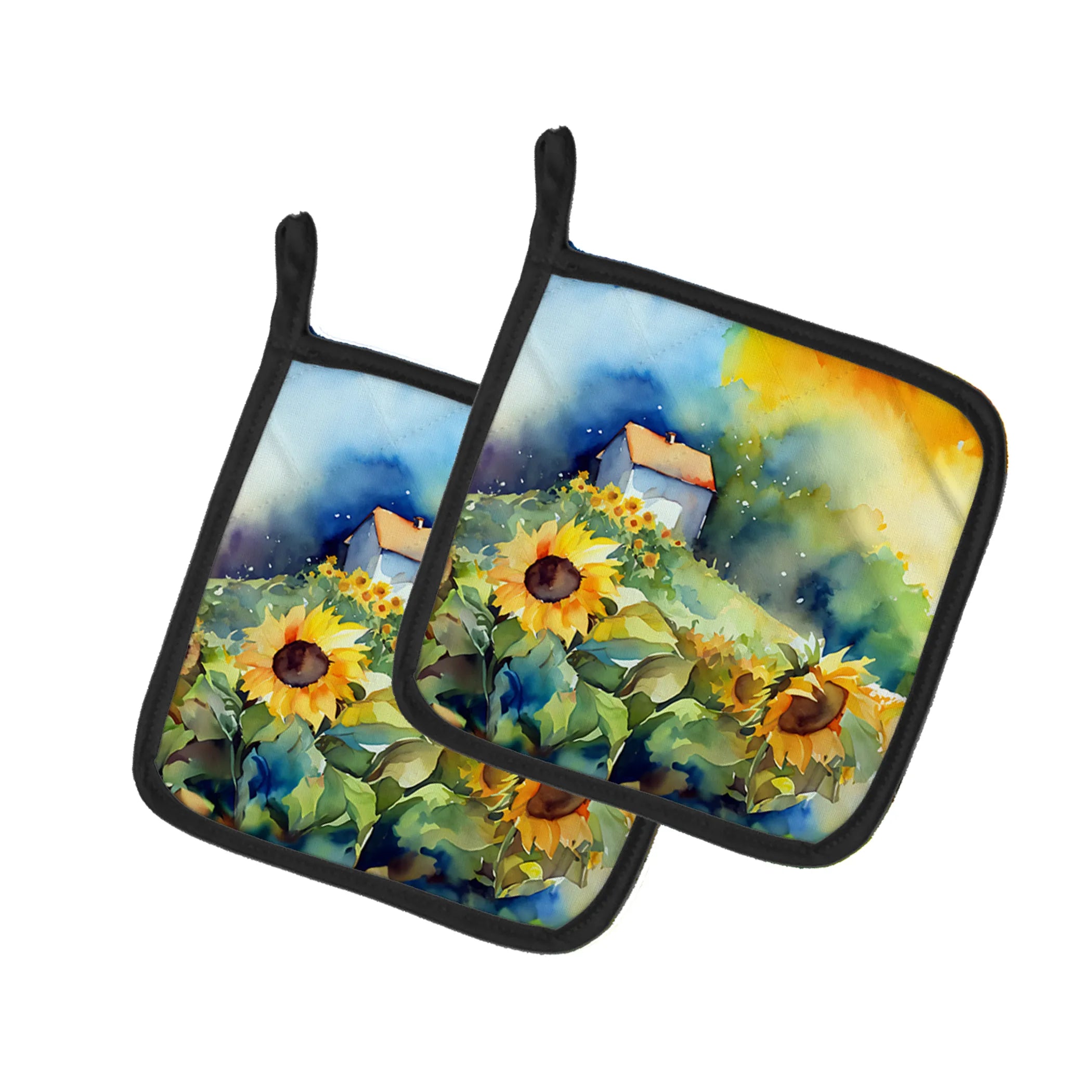 Flowers in Watercolor Pair of Pot Holders - Size: 7.5HX7.5W | Pack Of: 1 | Collection name: Flowers in watercolor