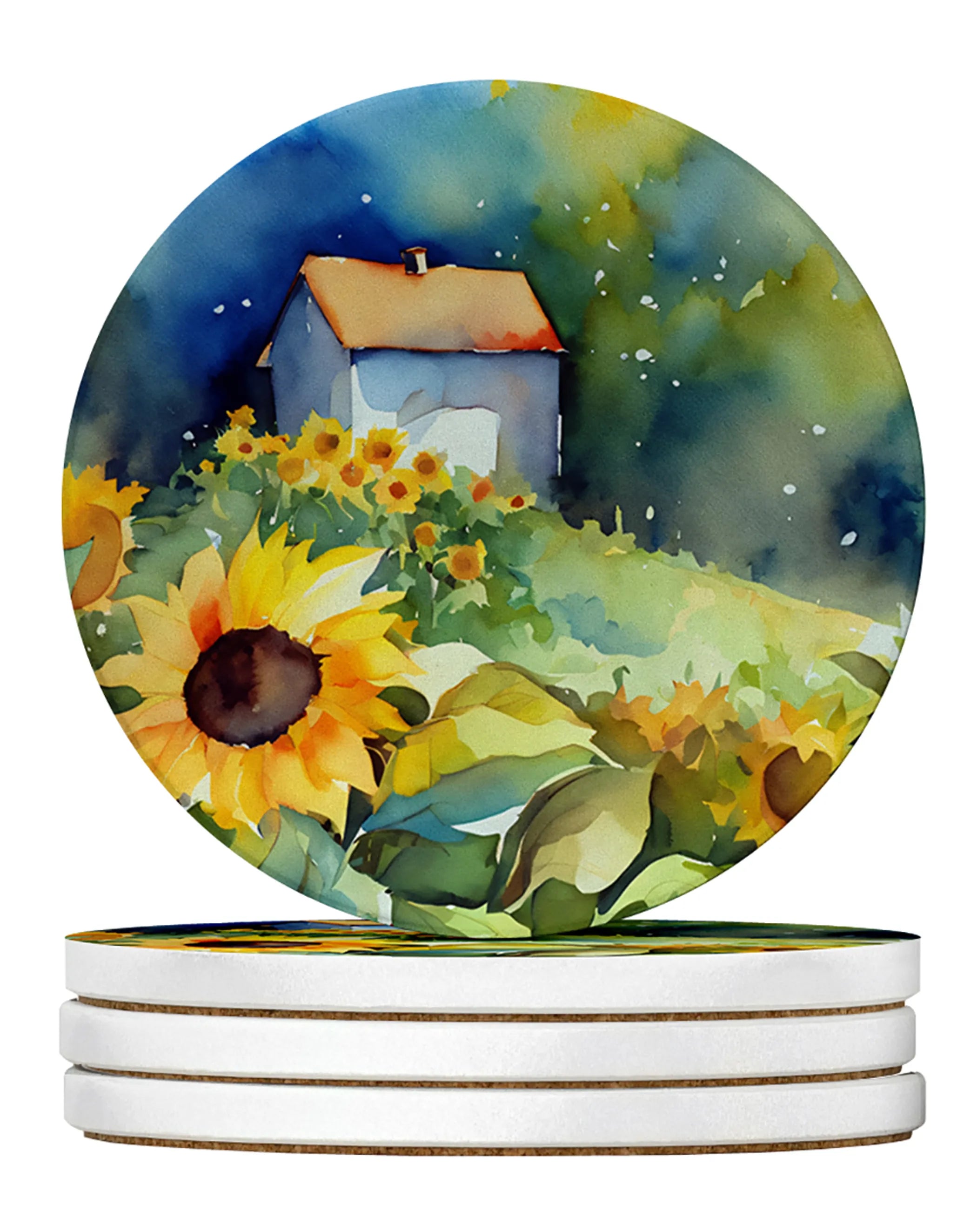 Flowers in Watercolor Large Sandstone Coasters