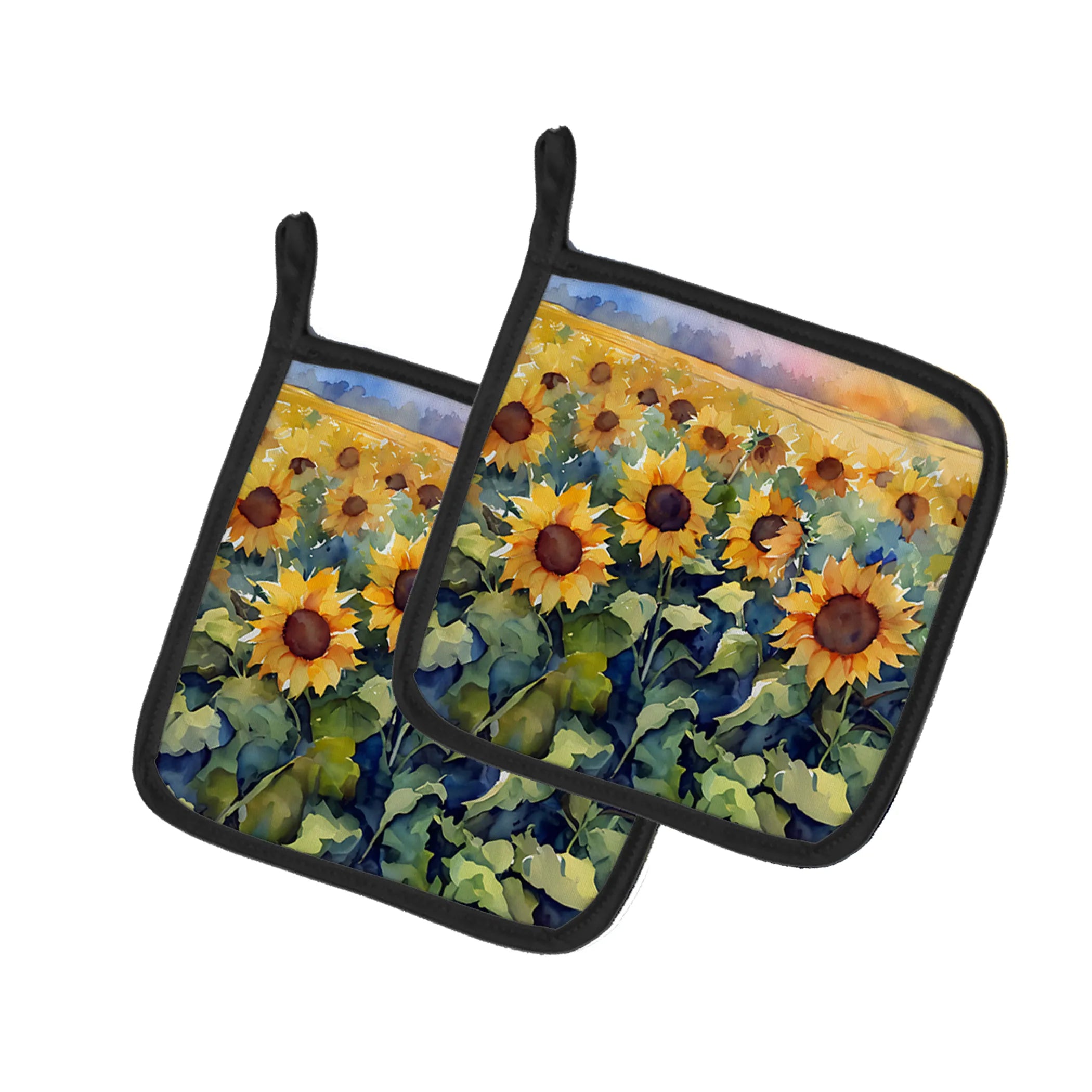 Flowers in Watercolor Pair of Pot Holders - Size: 7.5HX7.5W | Pack Of: 1 | Collection name: Flowers in watercolor