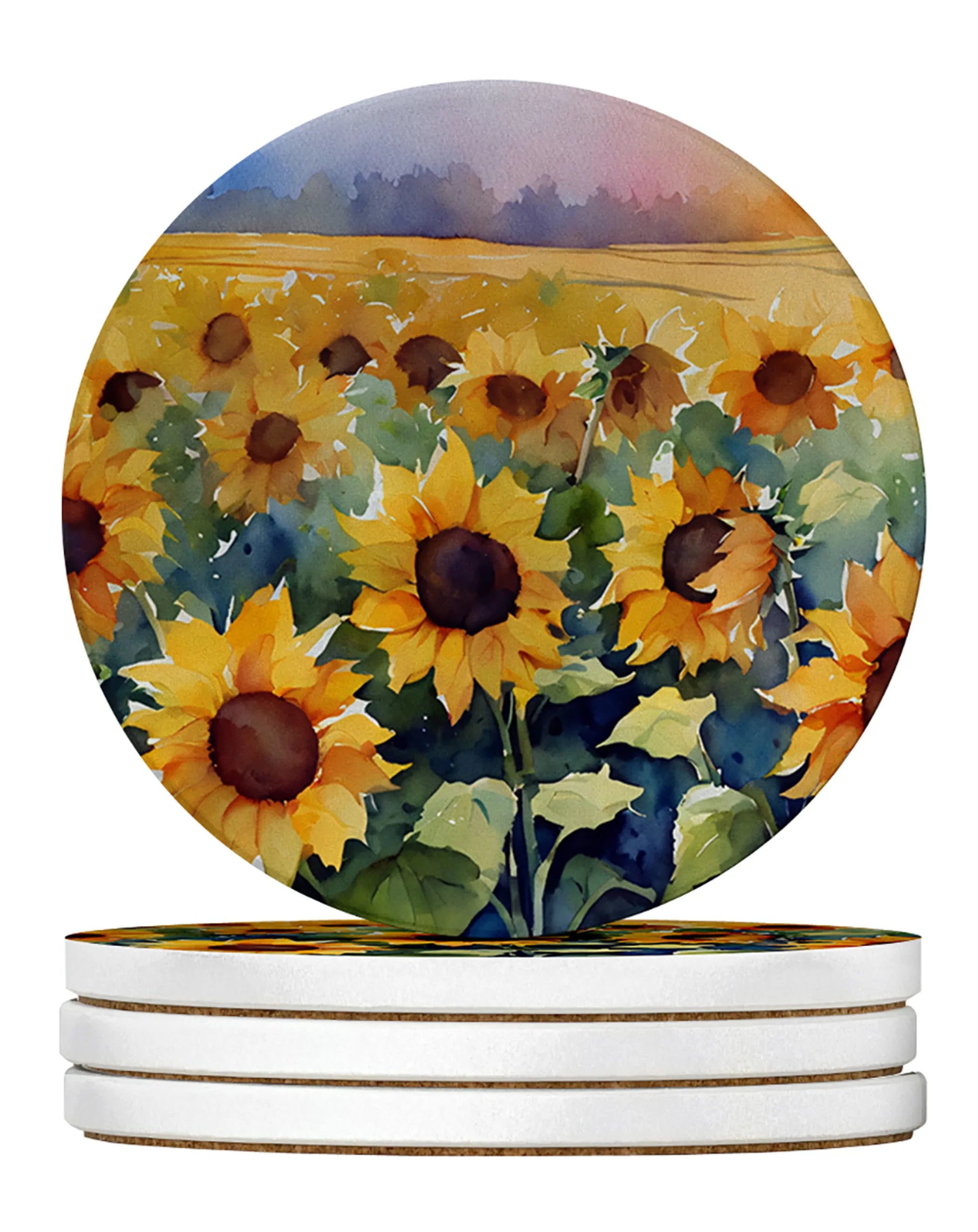 Flowers in Watercolor Large Sandstone Coasters