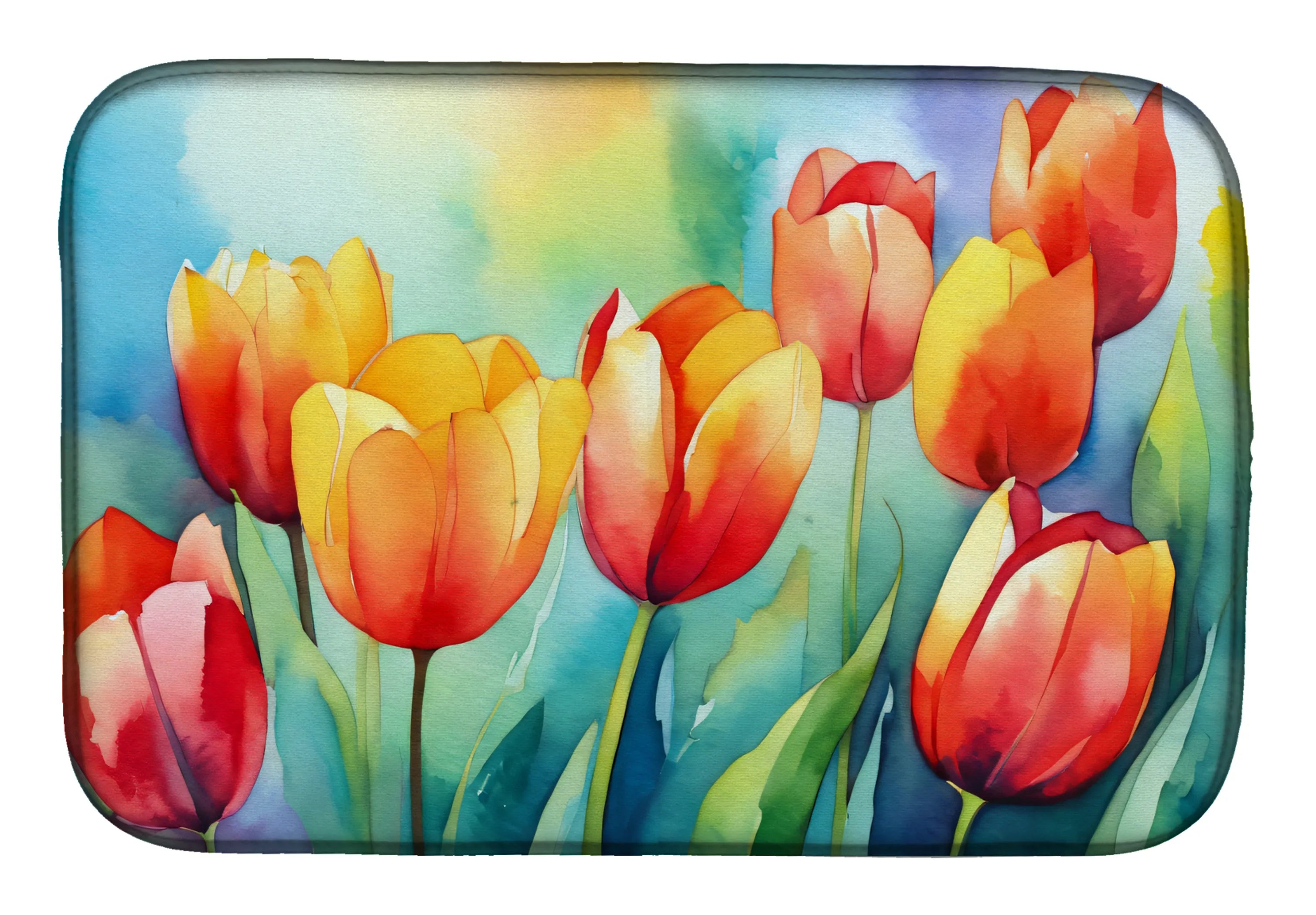 Flowers in Watercolor Dish Drying Mat - Size: 14  X 21" | Pack Of: 1 | Collection name: Flowers in watercolor