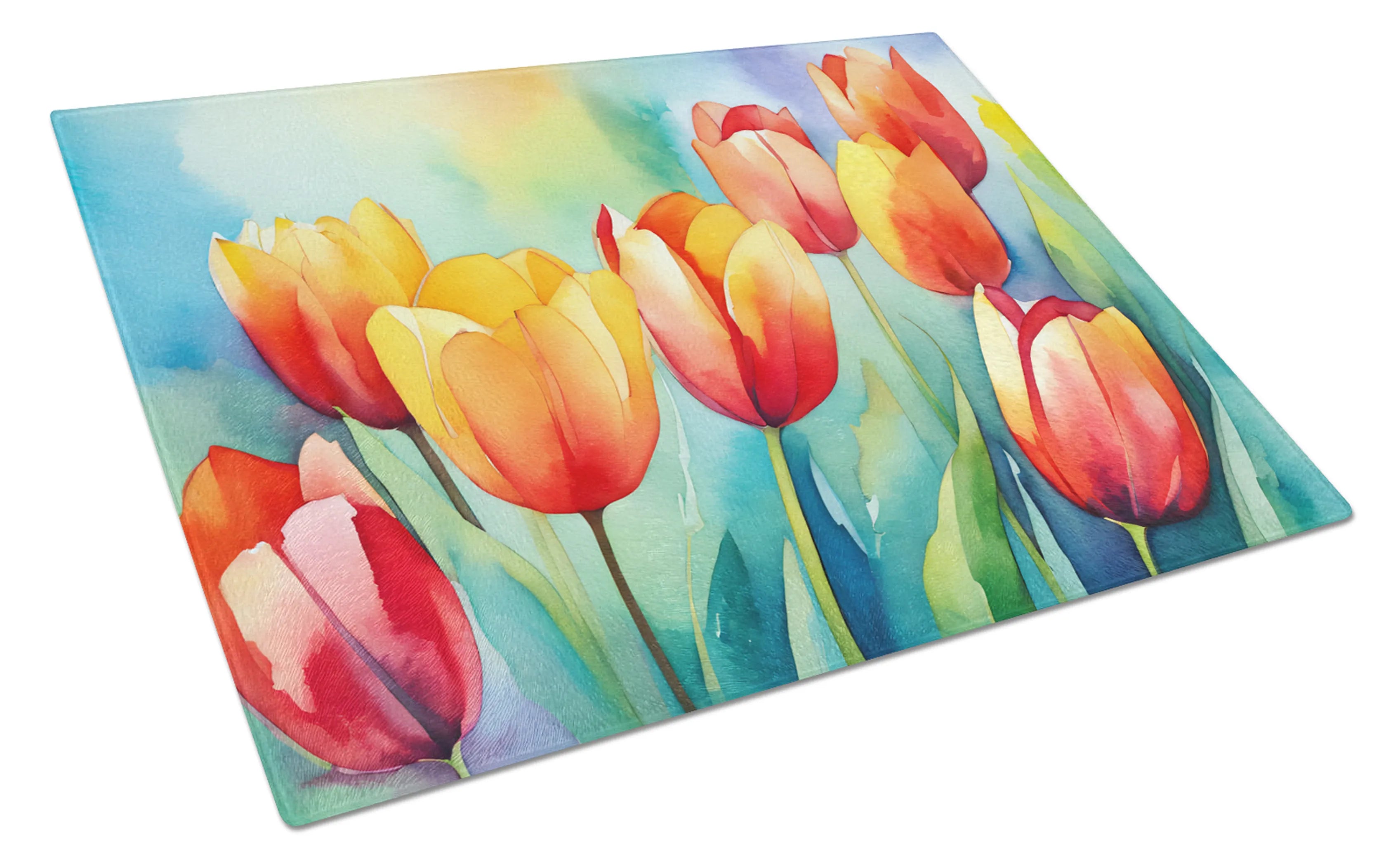 Flowers in Watercolor Glass Cutting Board - Size: LARGE | Pack Of: 1 | Collection name: Flowers in watercolor
