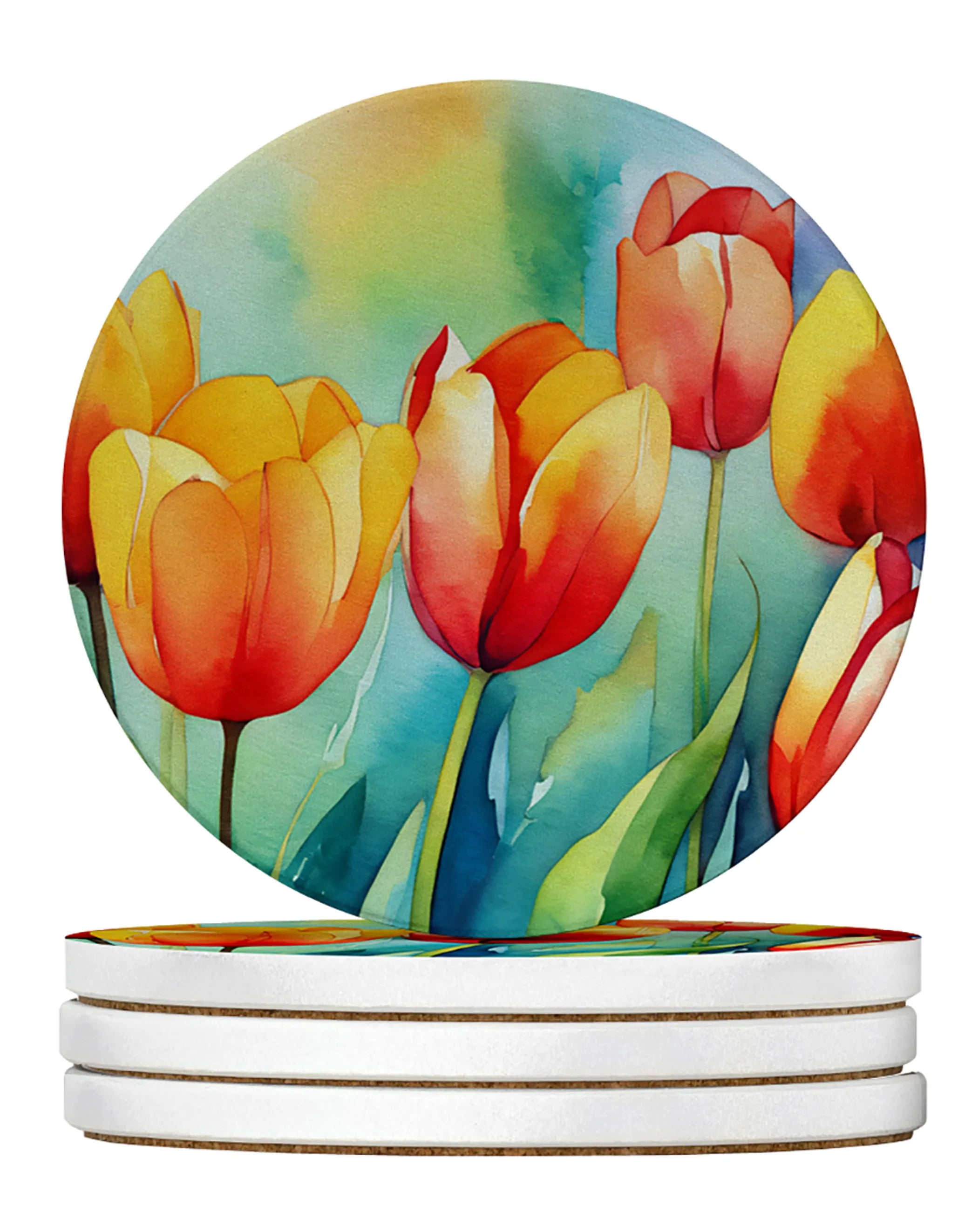Flowers in Watercolor Large Sandstone Coasters