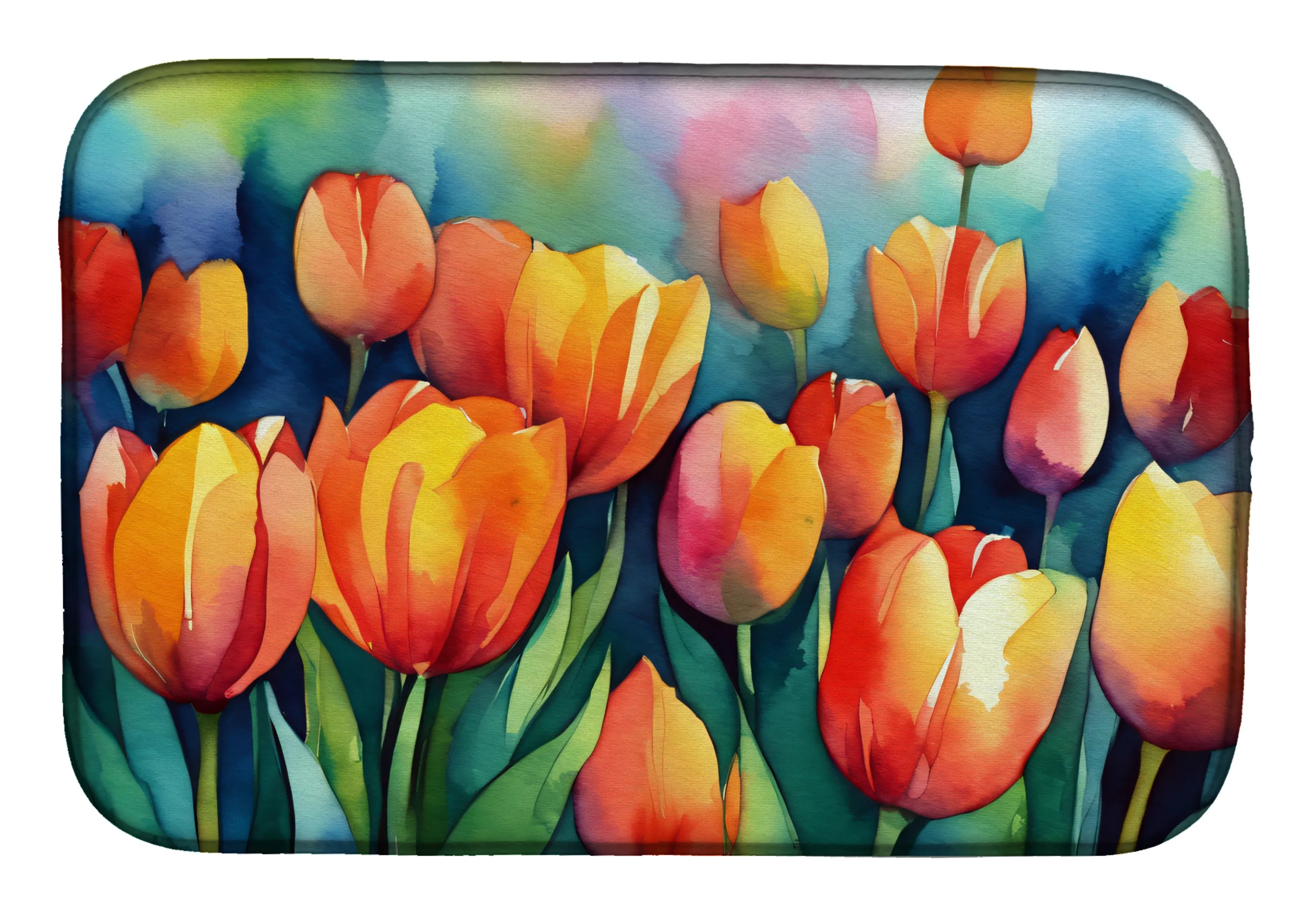 Flowers in Watercolor Dish Drying Mat - Size: 14  X 21" | Pack Of: 1 | Collection name: Flowers in watercolor