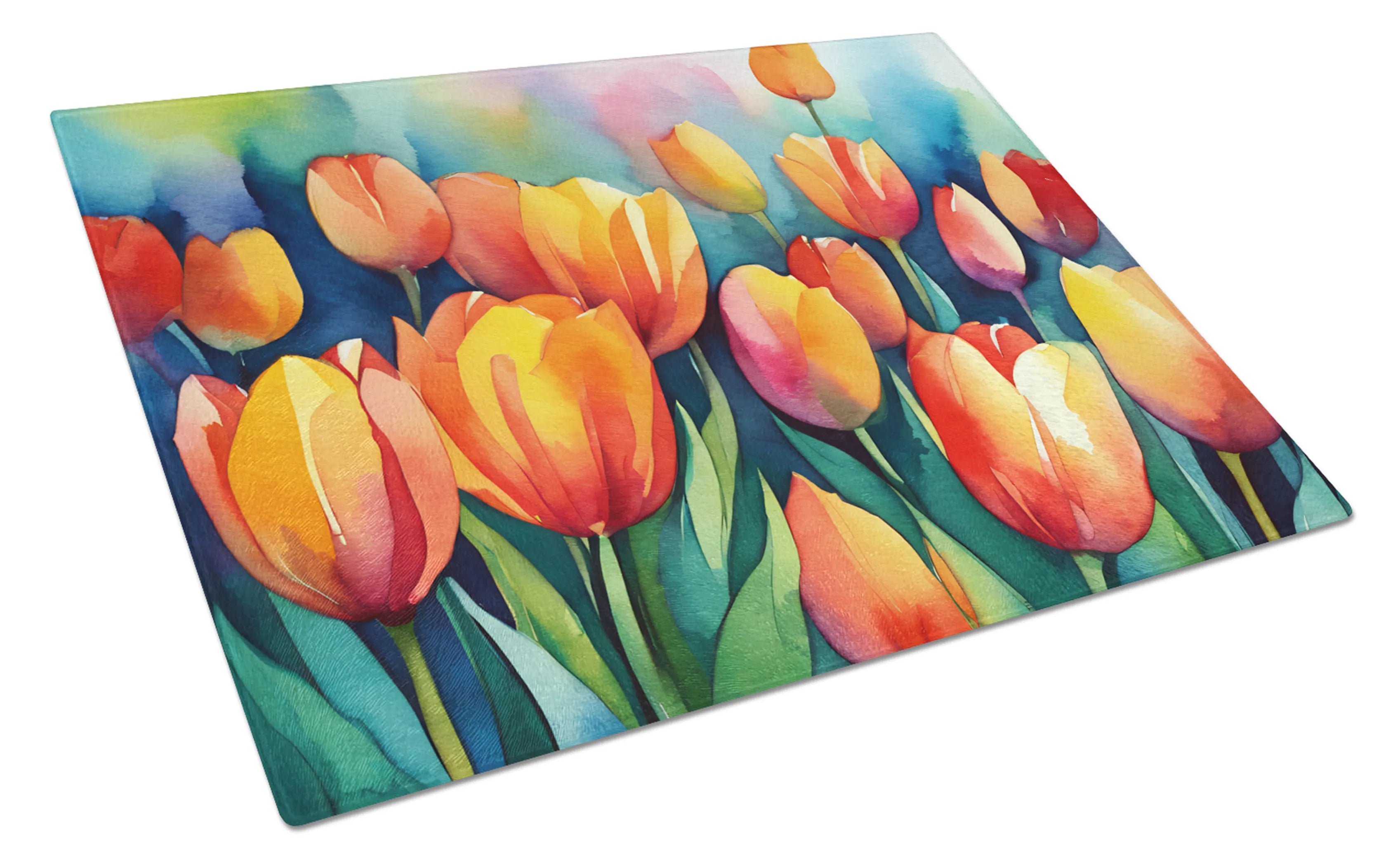 Flowers in Watercolor Glass Cutting Board - Size: LARGE | Pack Of: 1 | Collection name: Flowers in watercolor