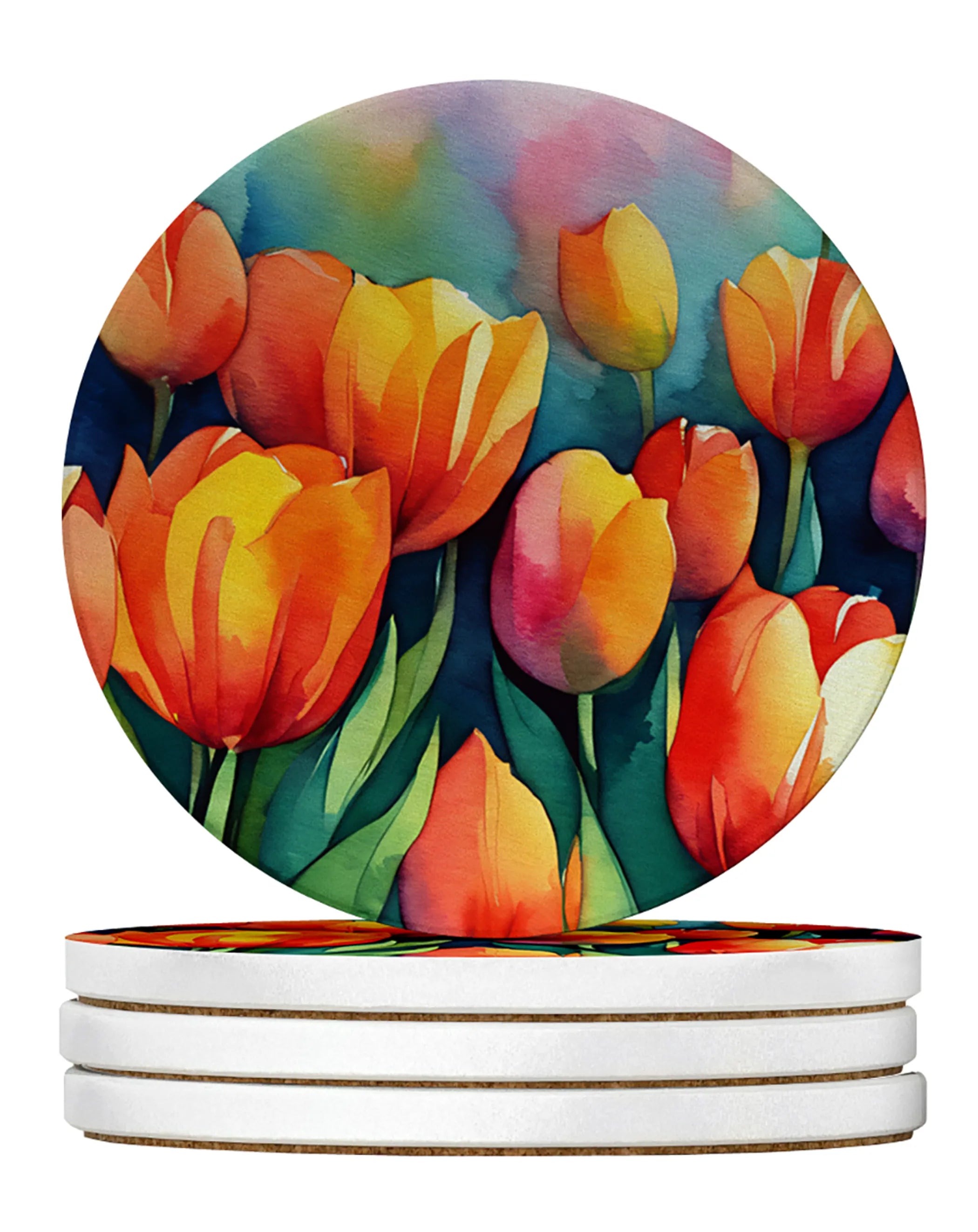 Flowers in Watercolor Large Sandstone Coasters