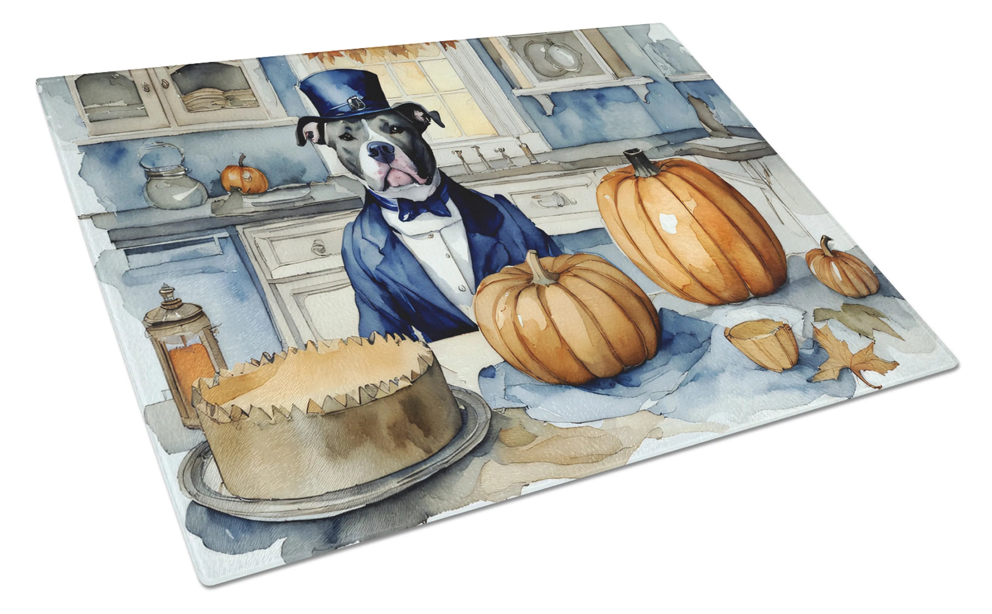 Fall Kitchen Pumpkin Pie Glass Cutting Board - Size: LARGE | Pack Of: 1 | Collection name: Fall kitchen pumpkin pie