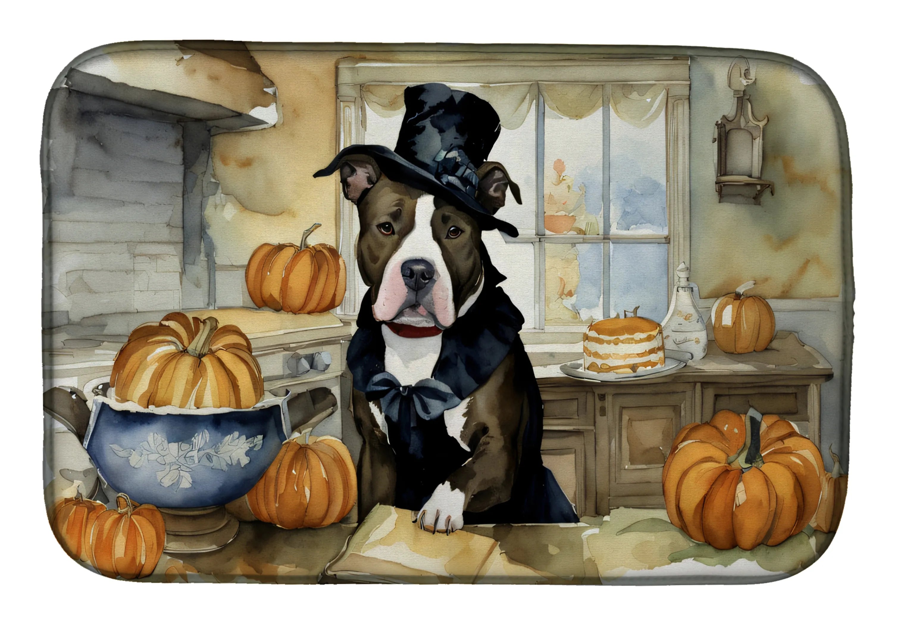 Fall Kitchen Pumpkin Pie Dish Drying Mat - Size: 14  X 21" | Pack Of: 1 | Collection name: Fall kitchen pumpkin pie