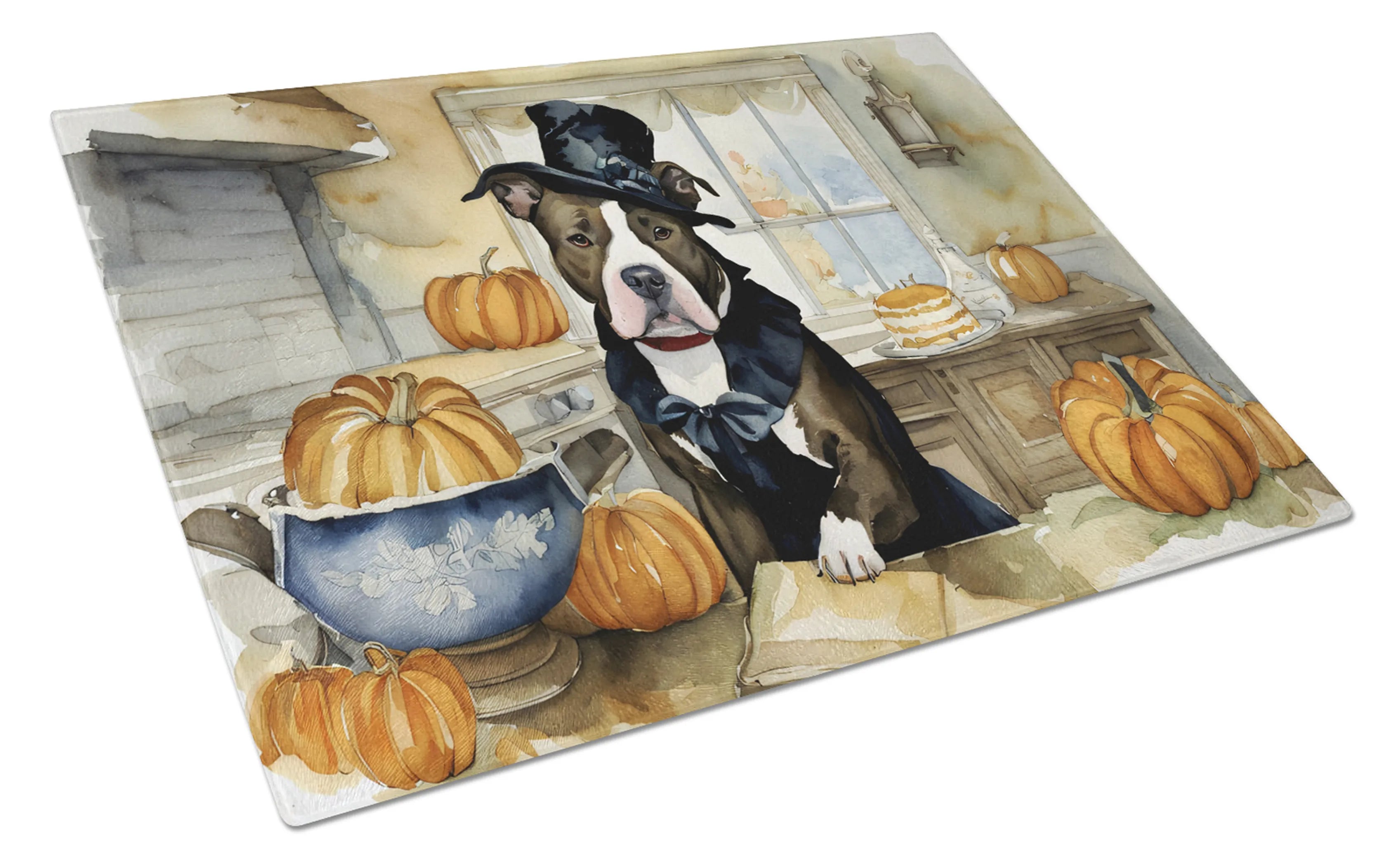 Fall Kitchen Pumpkin Pie Glass Cutting Board - Size: LARGE | Pack Of: 1 | Collection name: Fall kitchen pumpkin pie