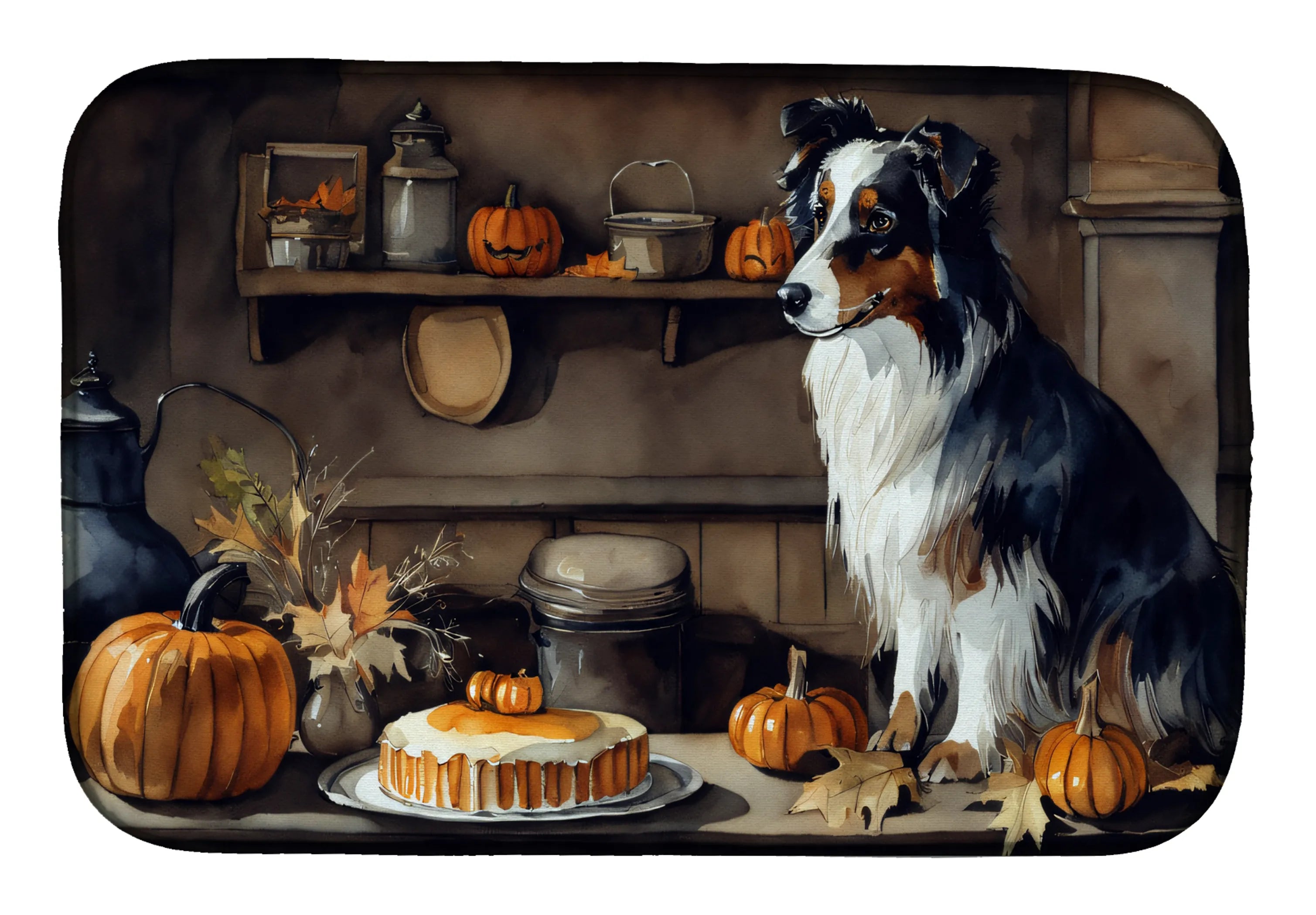 Fall Kitchen Pumpkin Pie Dish Drying Mat - Size: 14  X 21" | Pack Of: 1 | Collection name: Fall kitchen pumpkin pie