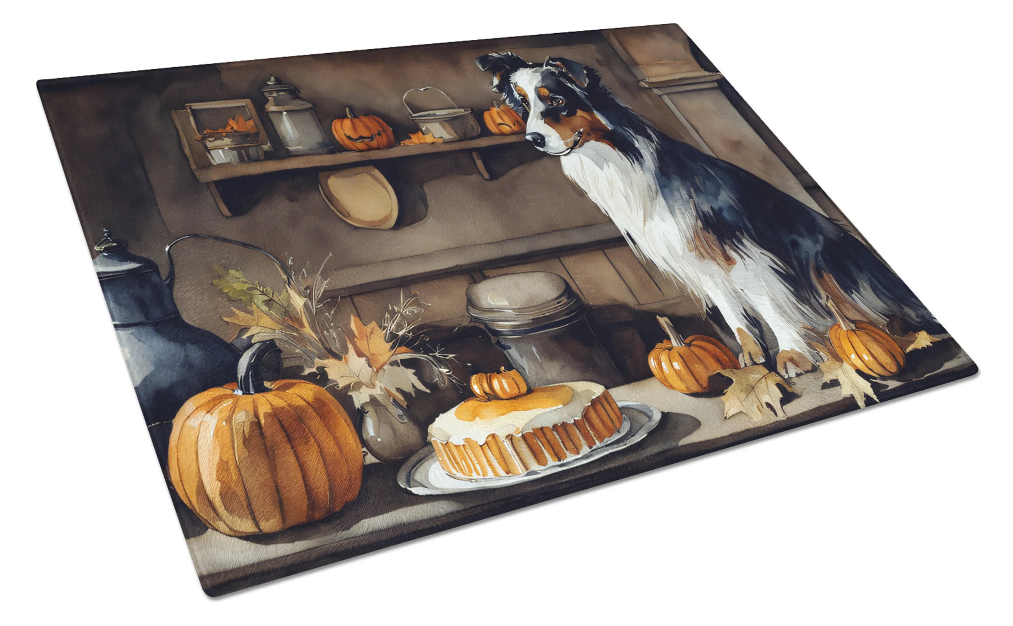 Fall Kitchen Pumpkin Pie Glass Cutting Board - Size: LARGE | Pack Of: 1 | Collection name: Fall kitchen pumpkin pie
