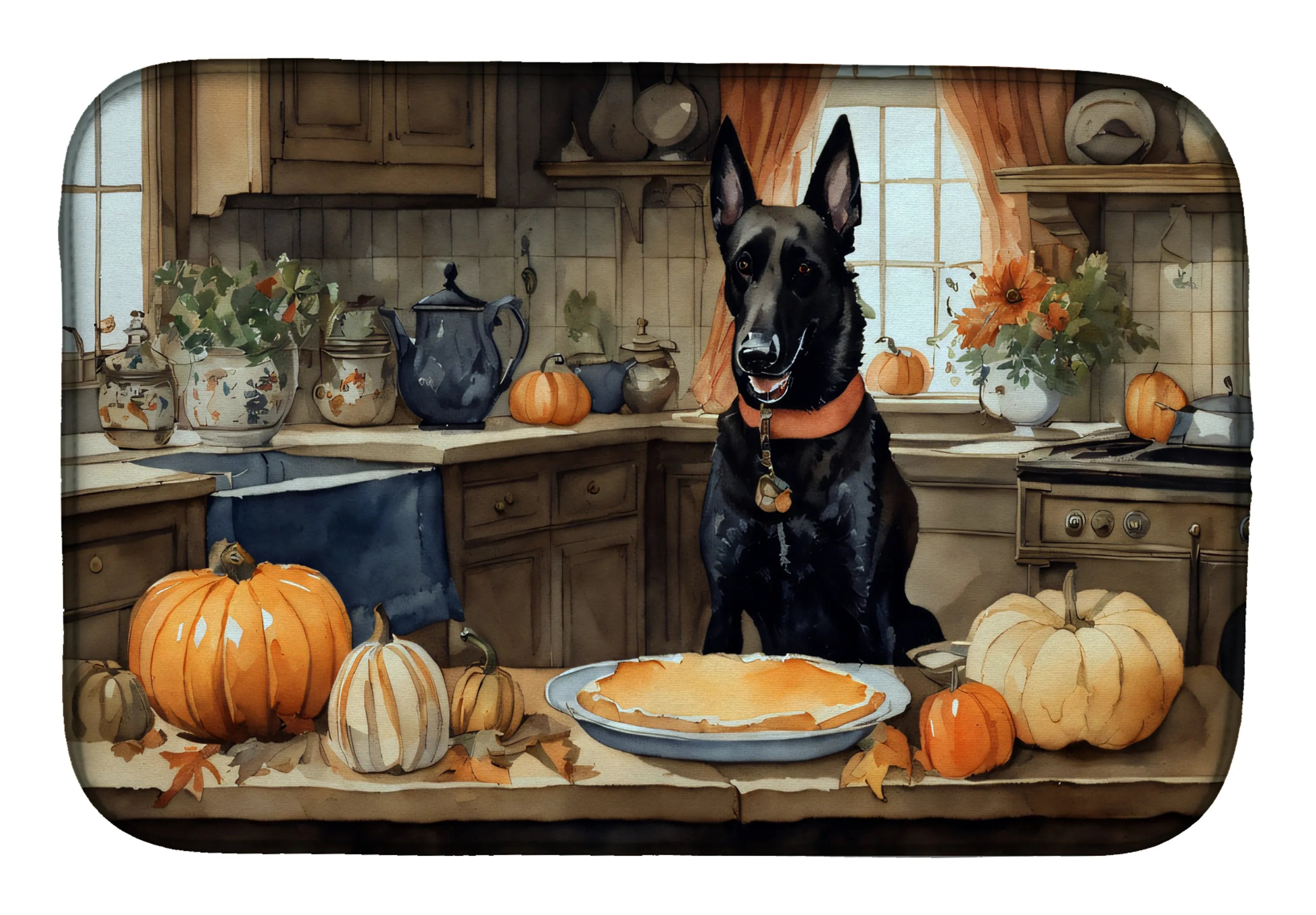 Fall Kitchen Pumpkin Pie Dish Drying Mat - Size: 14  X 21" | Pack Of: 1 | Collection name: Fall kitchen pumpkin pie