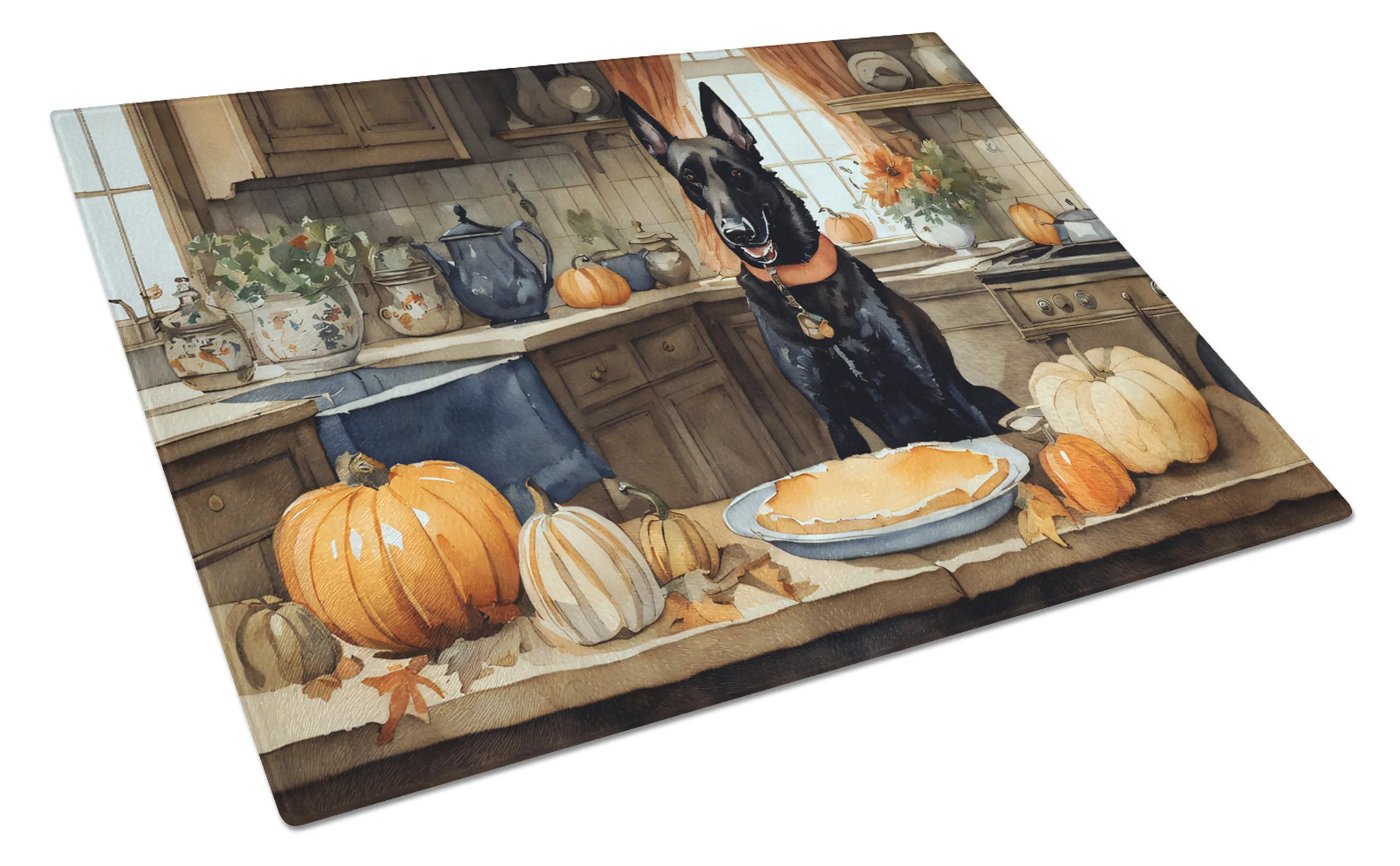 Fall Kitchen Pumpkin Pie Glass Cutting Board - Size: LARGE | Pack Of: 1 | Collection name: Fall kitchen pumpkin pie