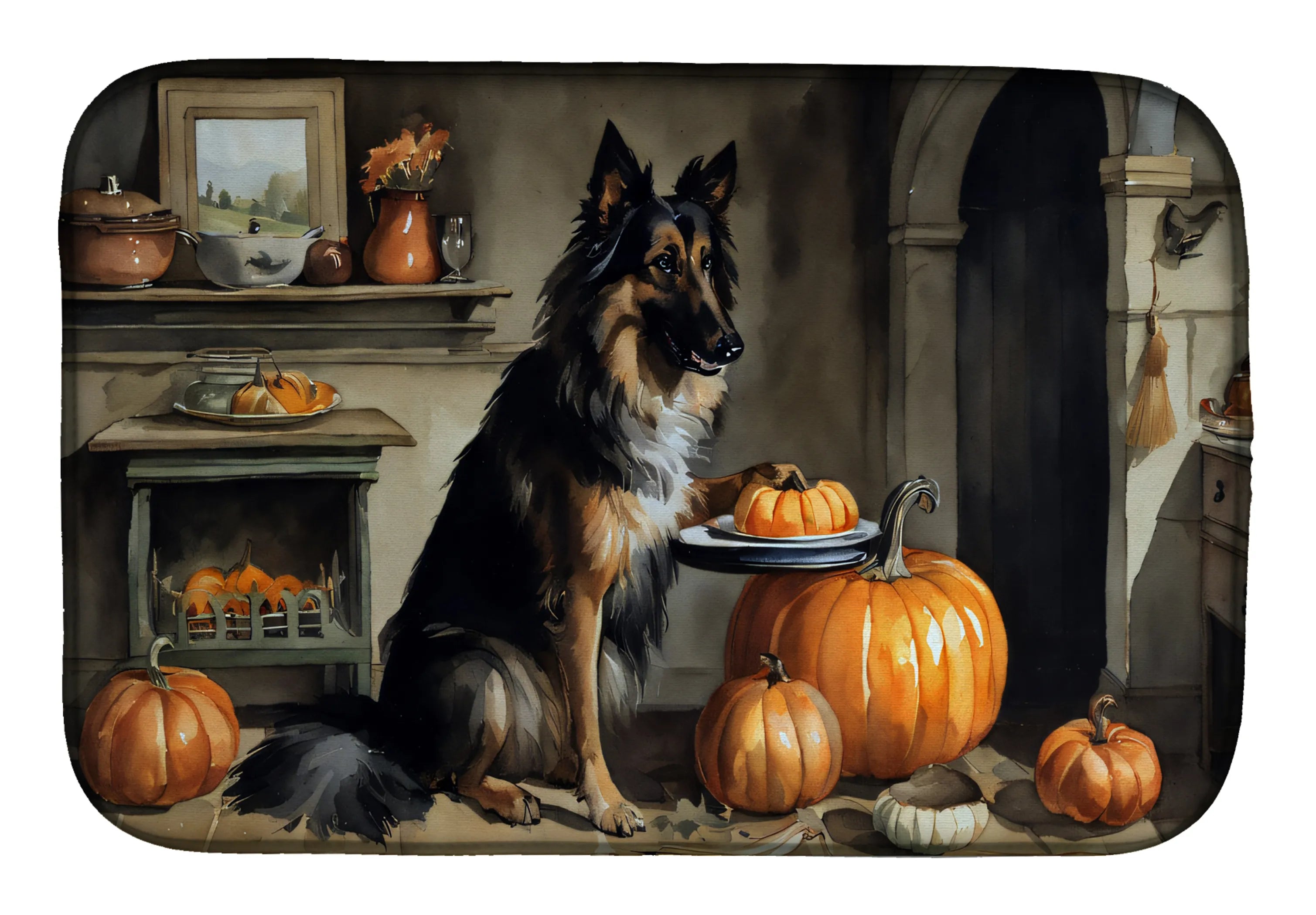 Fall Kitchen Pumpkin Pie Dish Drying Mat - Size: 14  X 21" | Pack Of: 1 | Collection name: Fall kitchen pumpkin pie