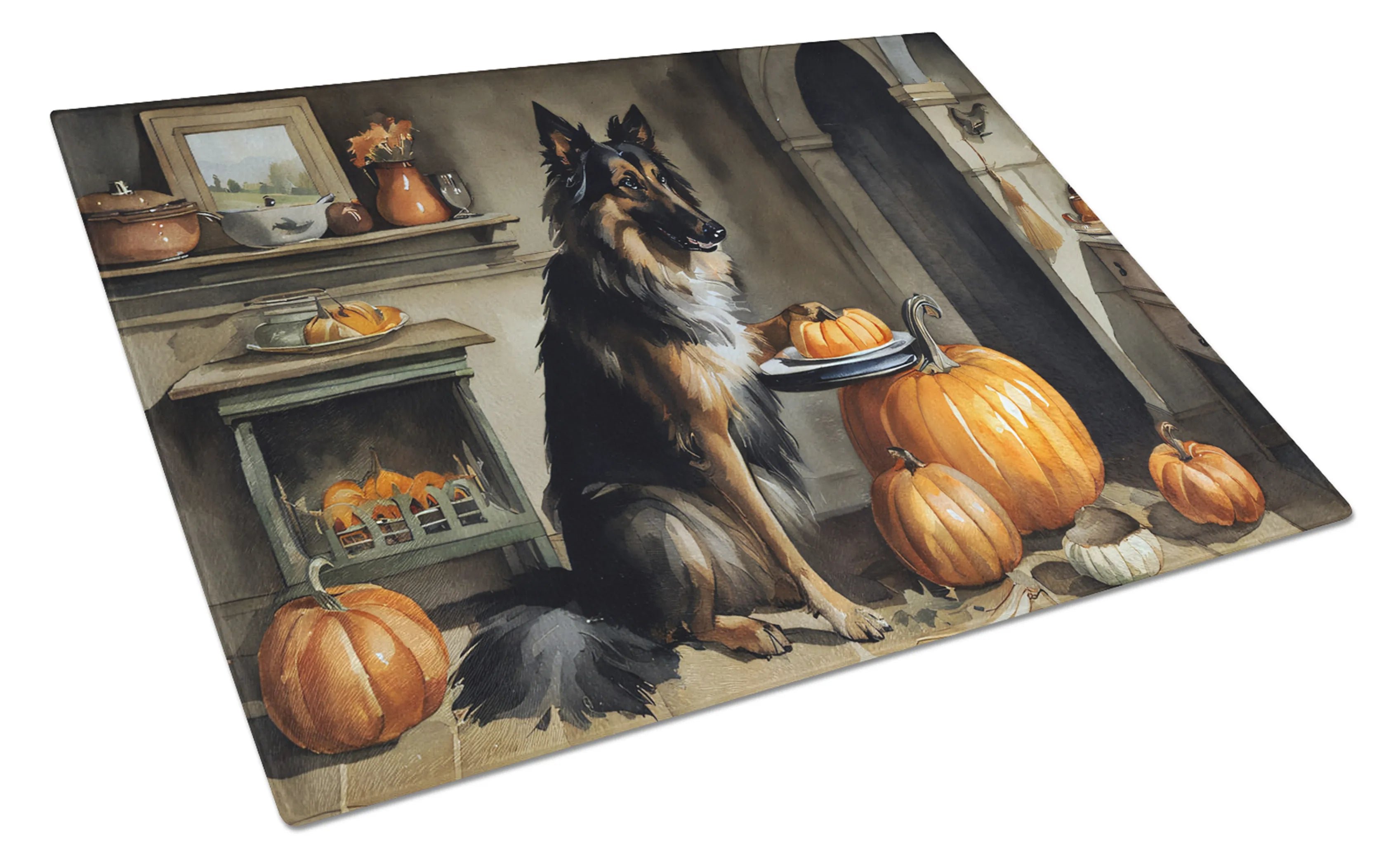 Fall Kitchen Pumpkin Pie Glass Cutting Board - Size: LARGE | Pack Of: 1 | Collection name: Fall kitchen pumpkin pie