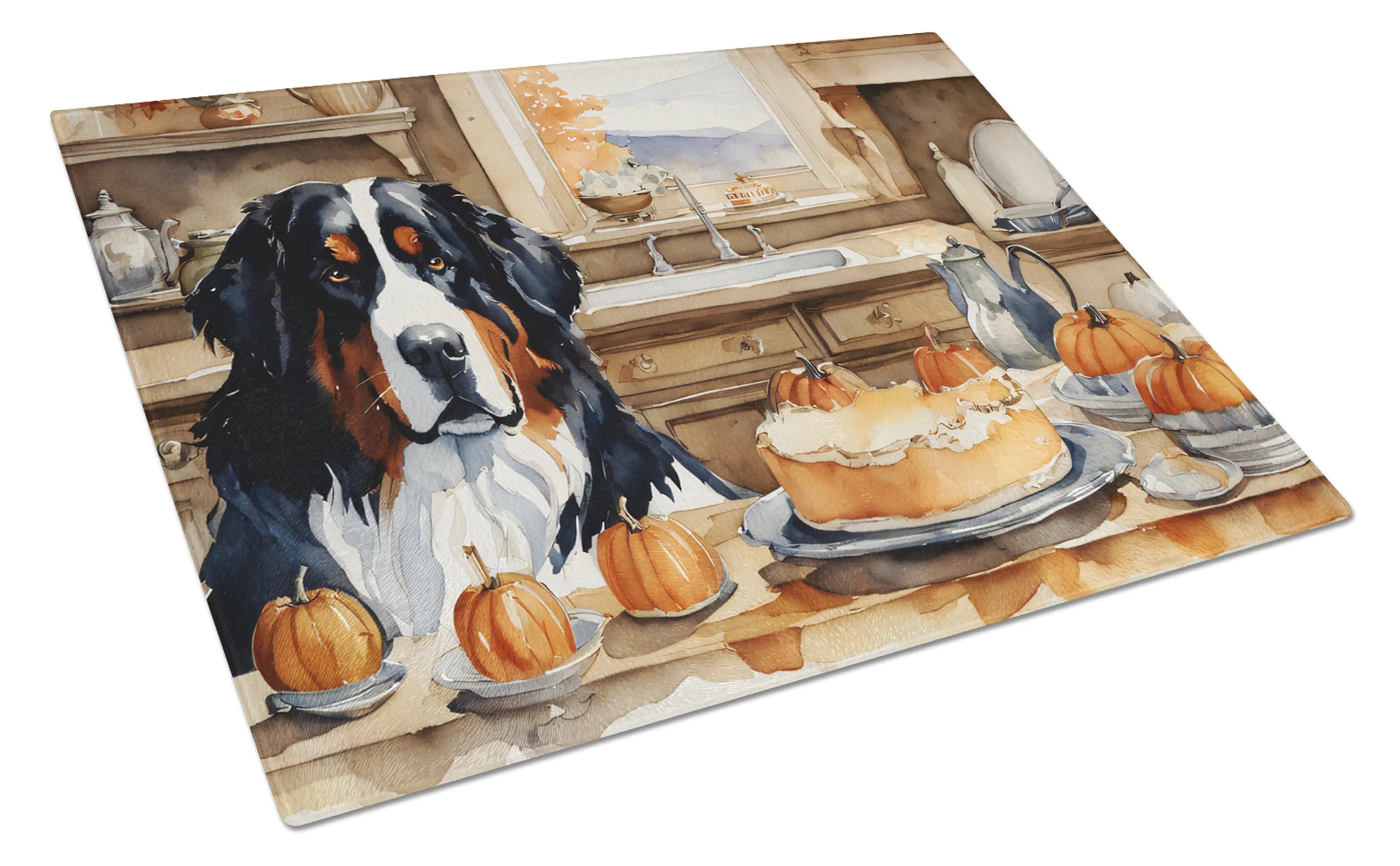 Fall Kitchen Pumpkin Pie Glass Cutting Board - Size: LARGE | Pack Of: 1 | Collection name: Fall kitchen pumpkin pie