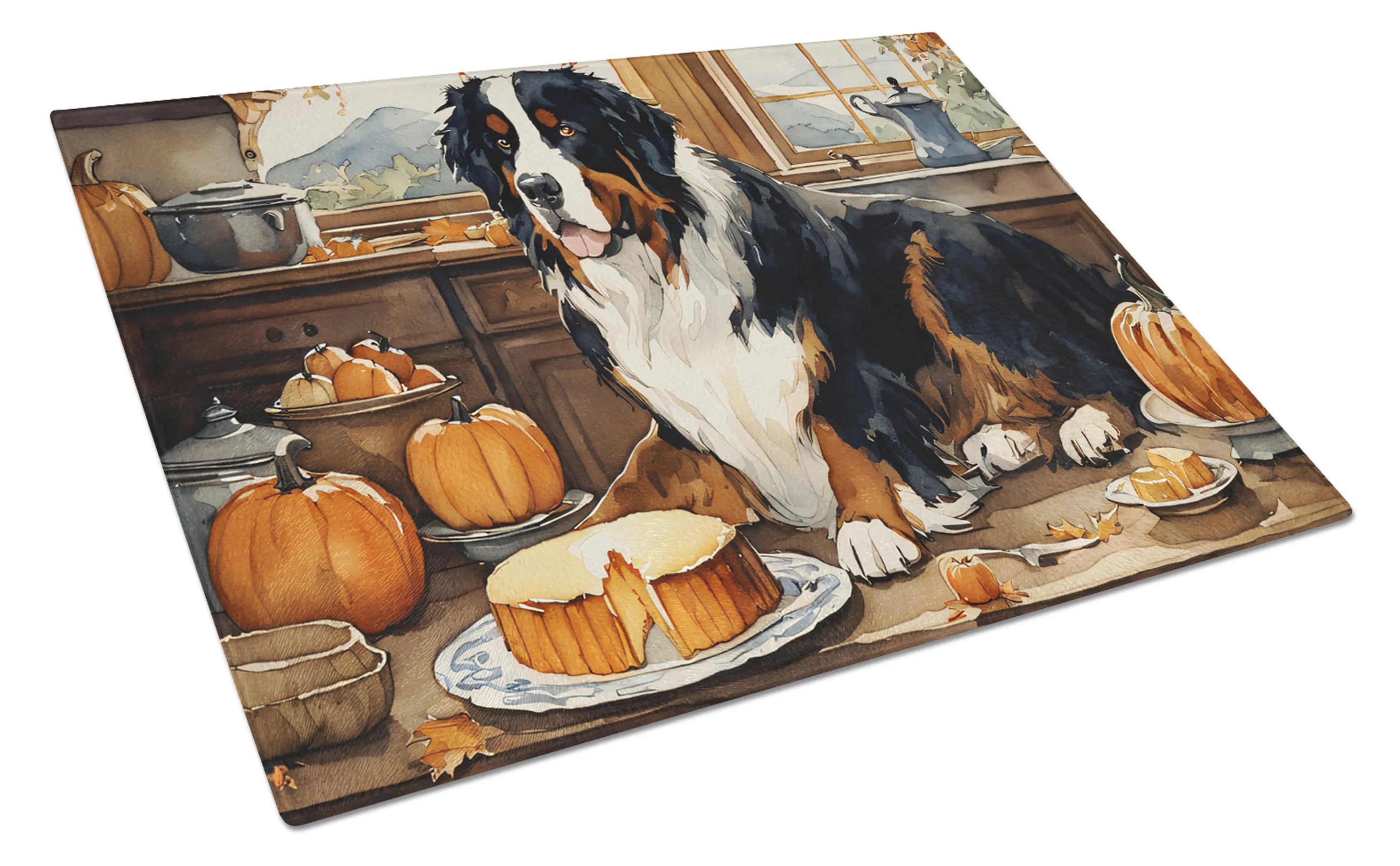Fall Kitchen Pumpkin Pie Glass Cutting Board - Size: LARGE | Pack Of: 1 | Collection name: Fall kitchen pumpkin pie
