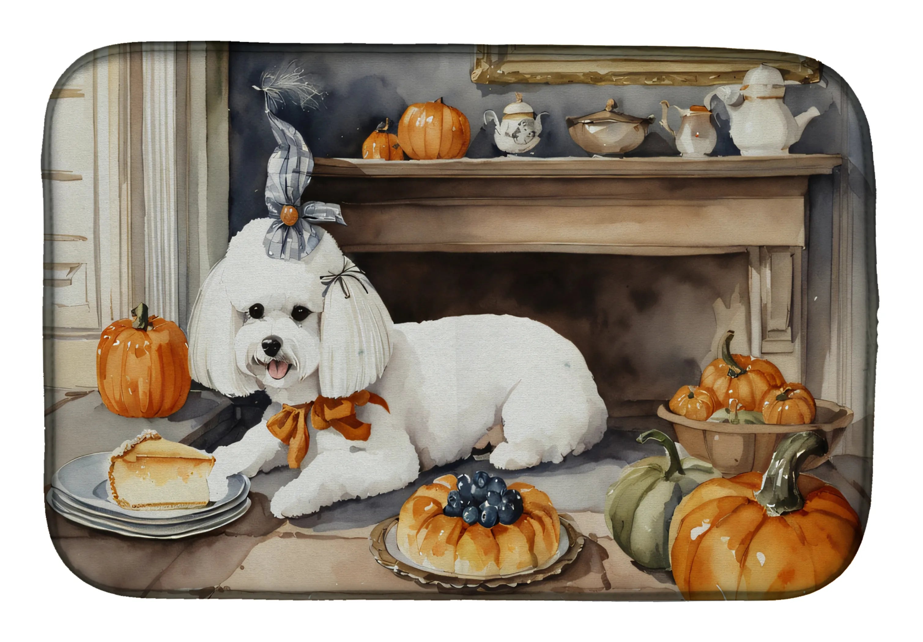 Fall Kitchen Pumpkin Pie Dish Drying Mat - Size: 14  X 21" | Pack Of: 1 | Collection name: Fall kitchen pumpkin pie