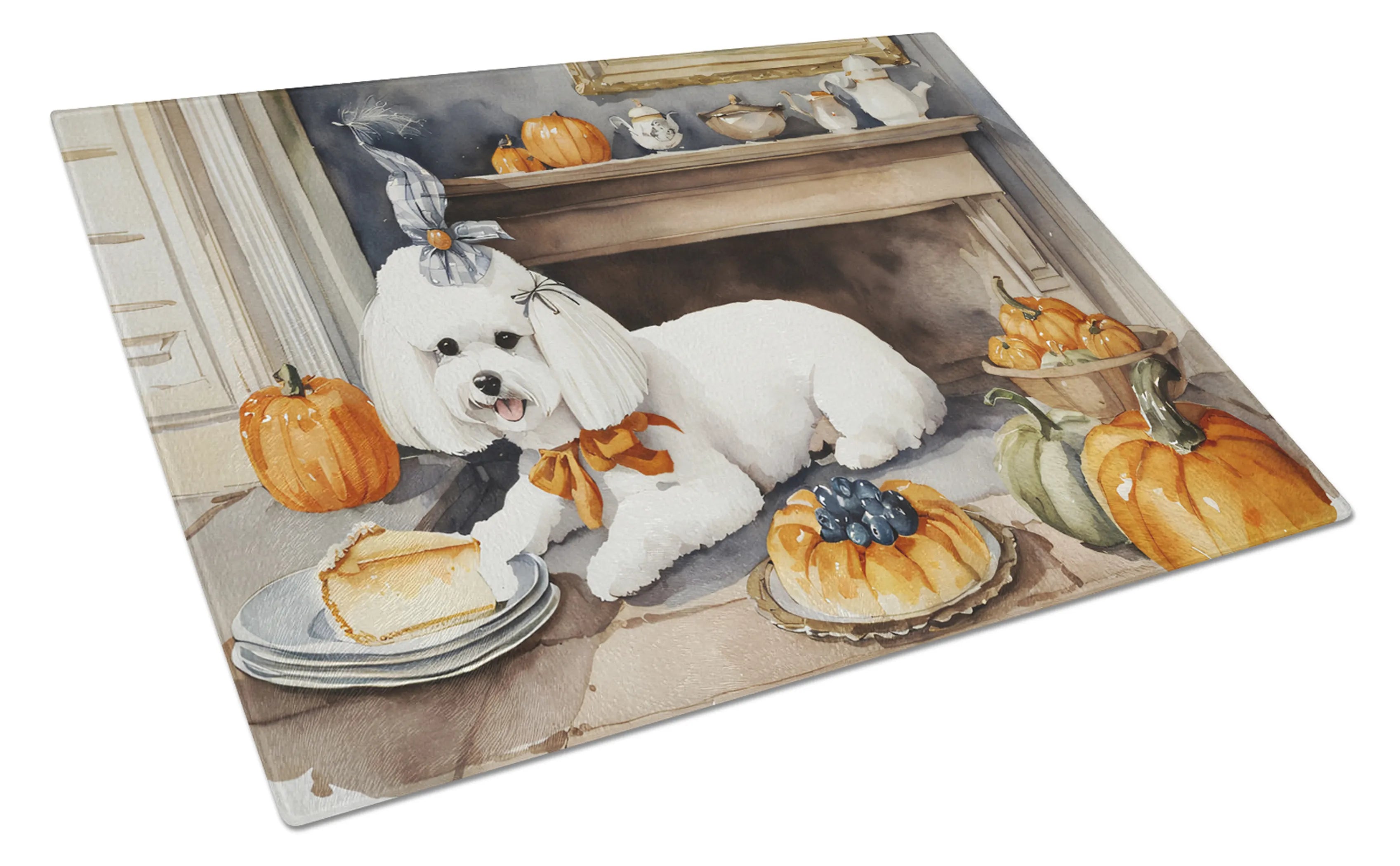 Fall Kitchen Pumpkin Pie Glass Cutting Board - Size: LARGE | Pack Of: 1 | Collection name: Fall kitchen pumpkin pie