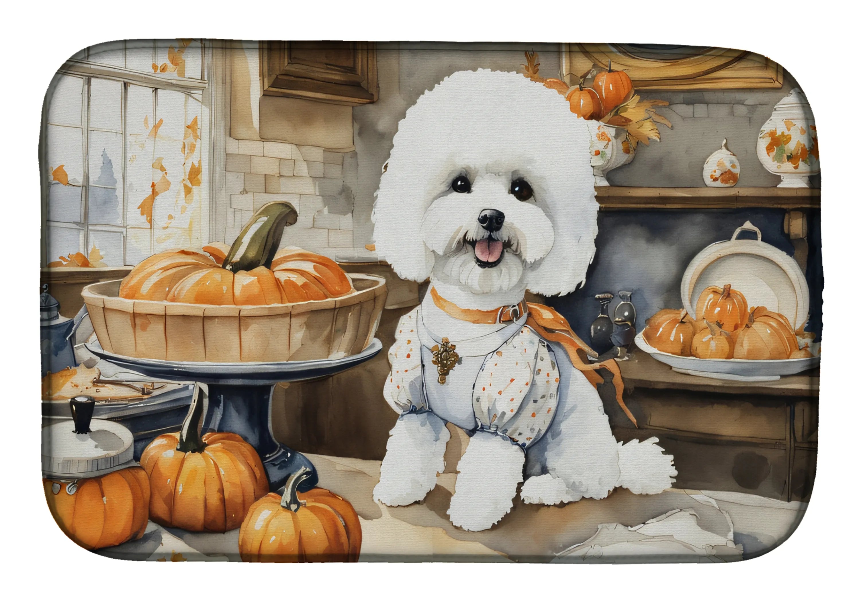 Fall Kitchen Pumpkin Pie Dish Drying Mat - Size: 14  X 21" | Pack Of: 1 | Collection name: Fall kitchen pumpkin pie