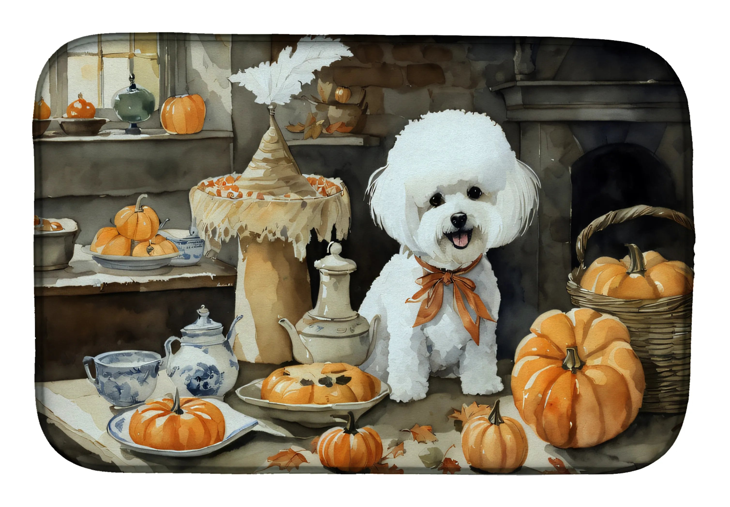 Fall Kitchen Pumpkin Pie Dish Drying Mat - Size: 14  X 21" | Pack Of: 1 | Collection name: Fall kitchen pumpkin pie