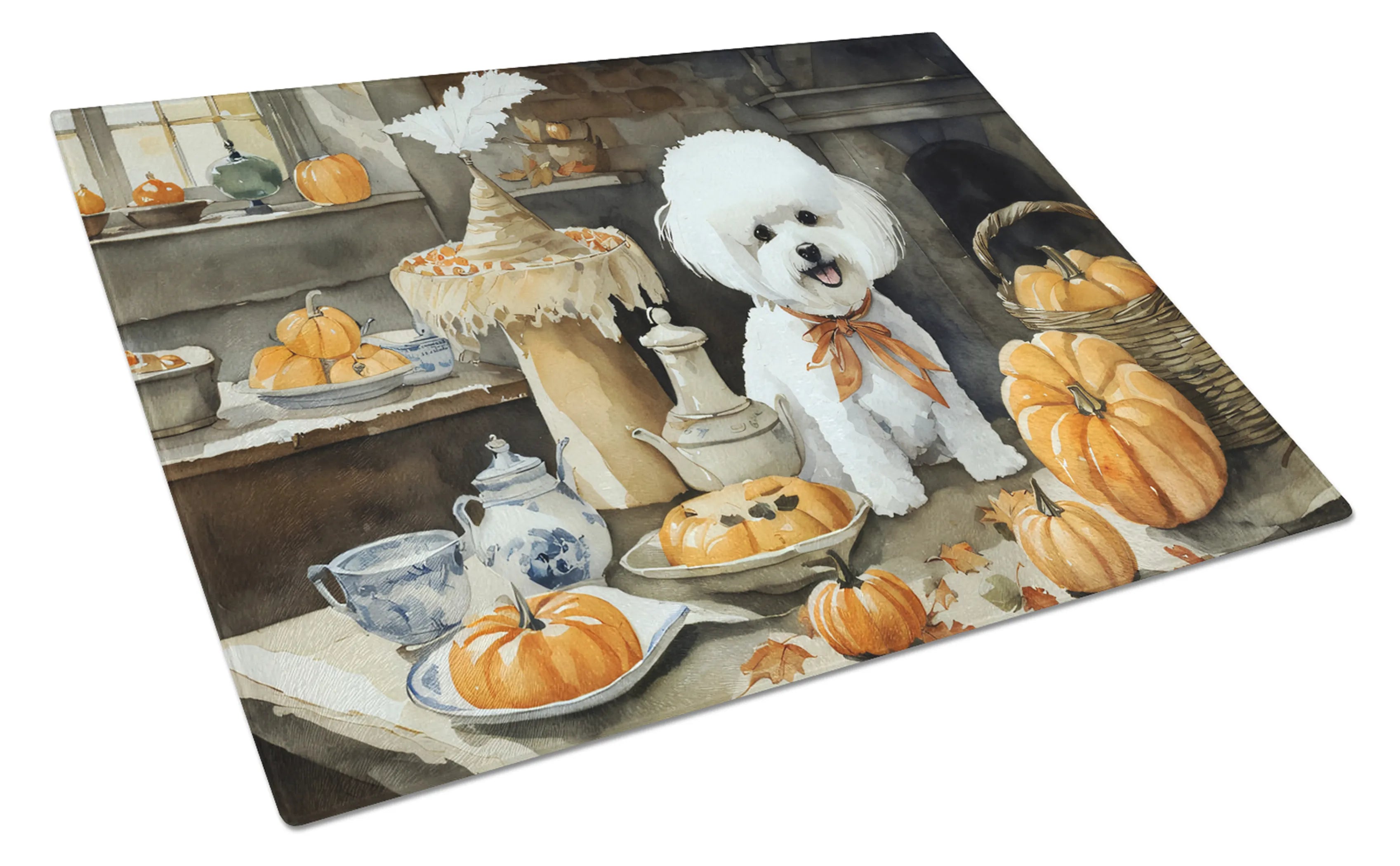 Fall Kitchen Pumpkin Pie Glass Cutting Board - Size: LARGE | Pack Of: 1 | Collection name: Fall kitchen pumpkin pie