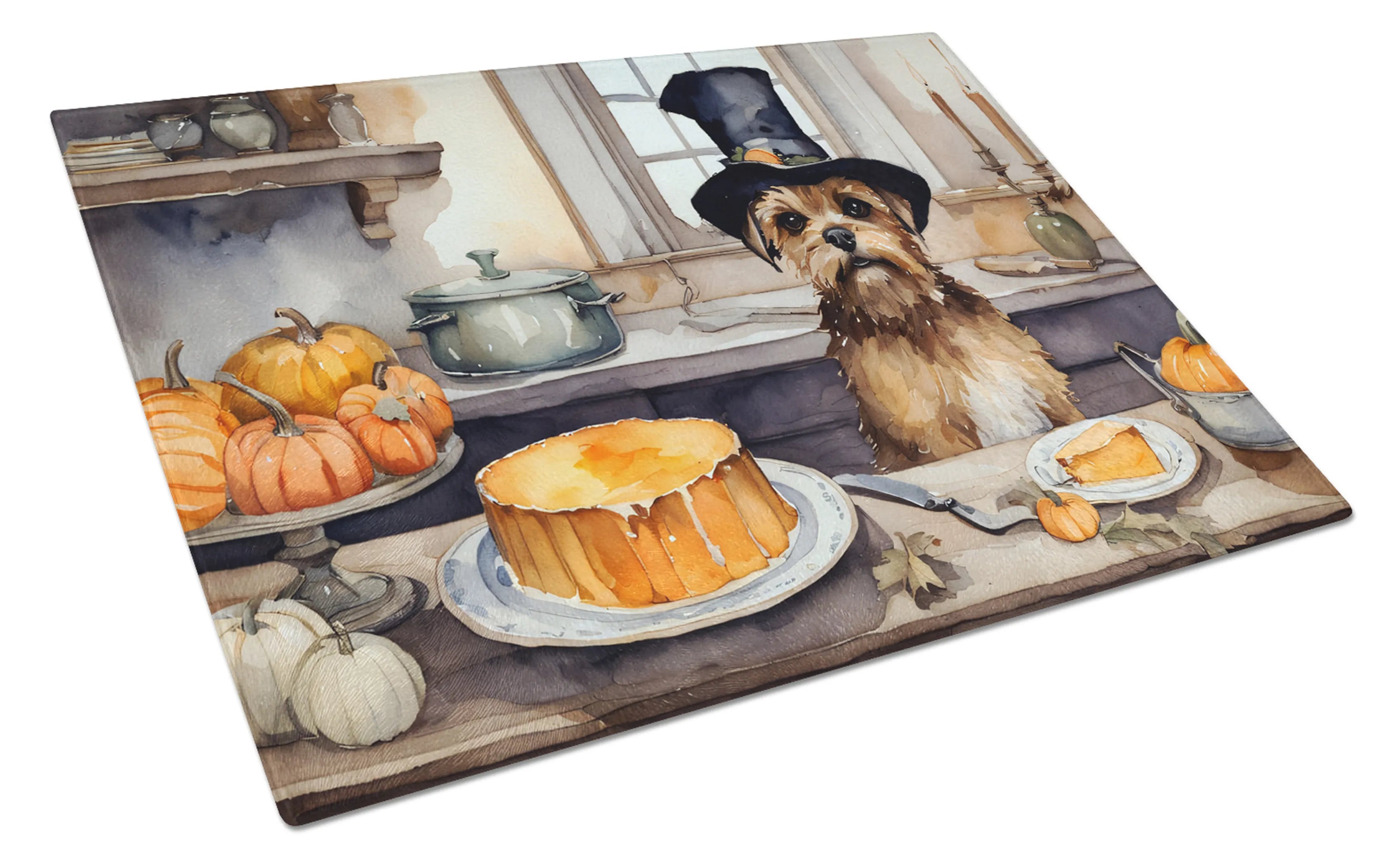 Fall Kitchen Pumpkin Pie Glass Cutting Board - Size: LARGE | Pack Of: 1 | Collection name: Fall kitchen pumpkin pie