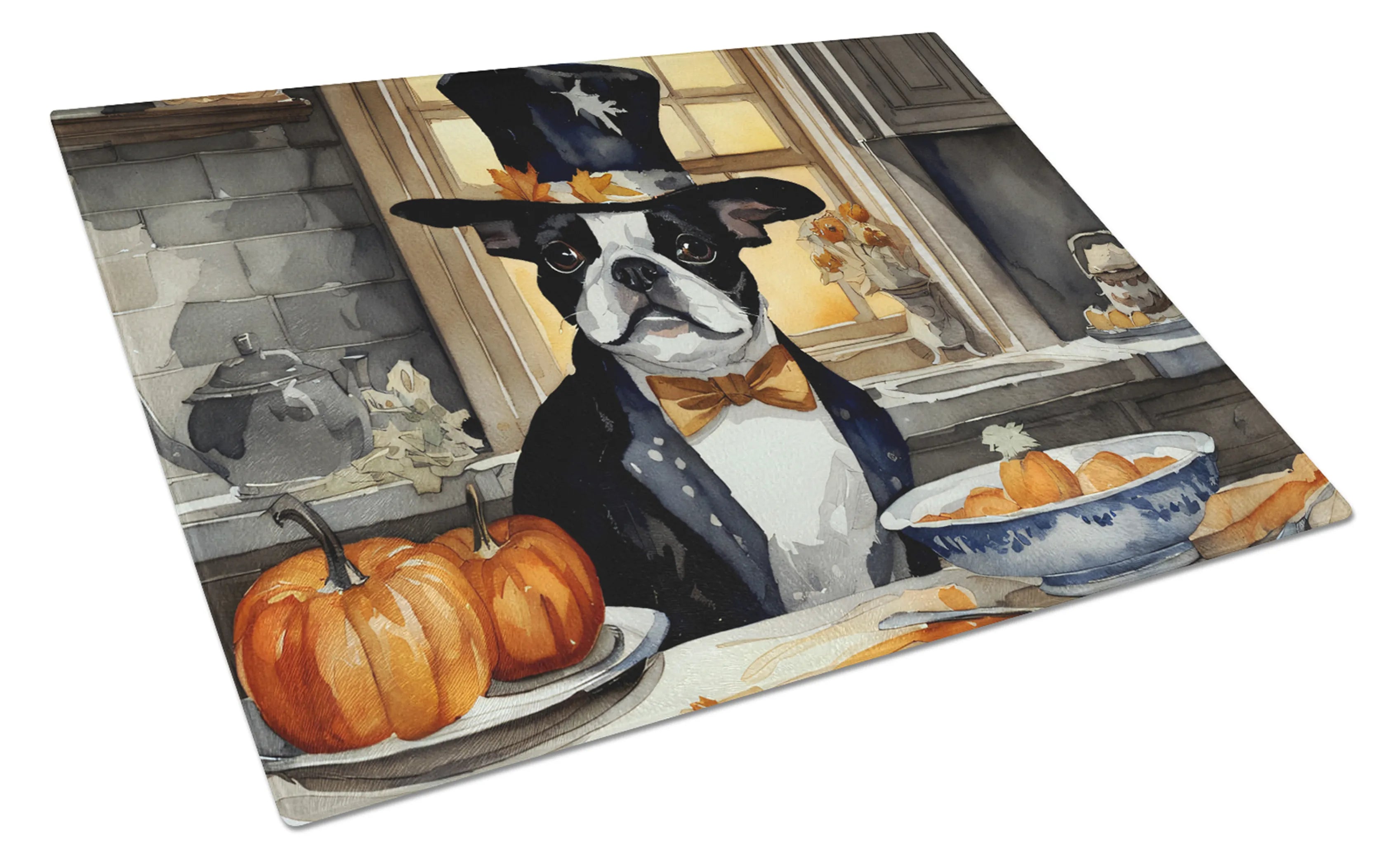 Fall Kitchen Pumpkin Pie Glass Cutting Board - Size: LARGE | Pack Of: 1 | Collection name: Fall kitchen pumpkin pie