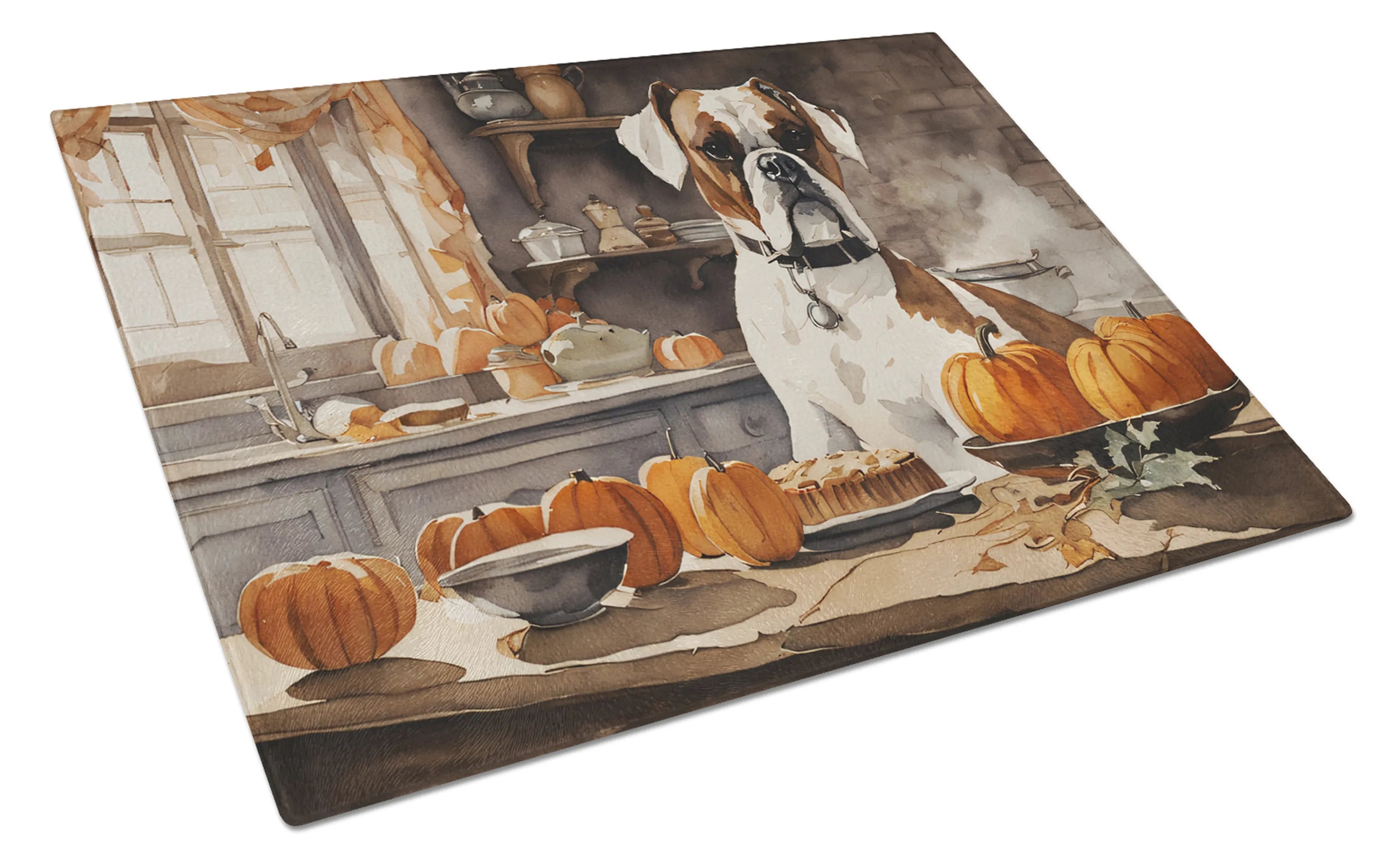 Fall Kitchen Pumpkin Pie Glass Cutting Board - Size: LARGE | Pack Of: 1 | Collection name: Fall kitchen pumpkin pie