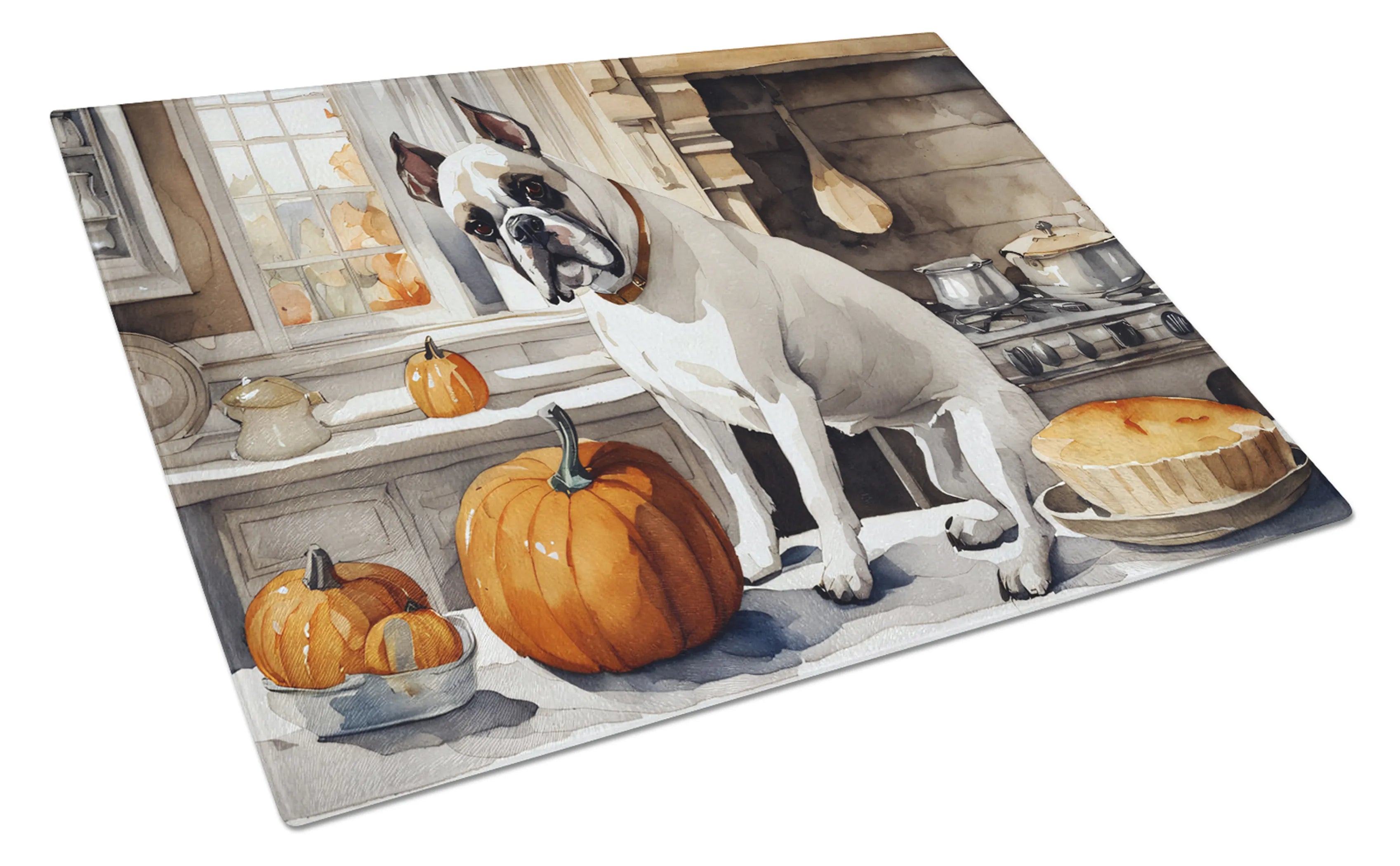 Fall Kitchen Pumpkin Pie Glass Cutting Board - Size: LARGE | Pack Of: 1 | Collection name: Fall kitchen pumpkin pie