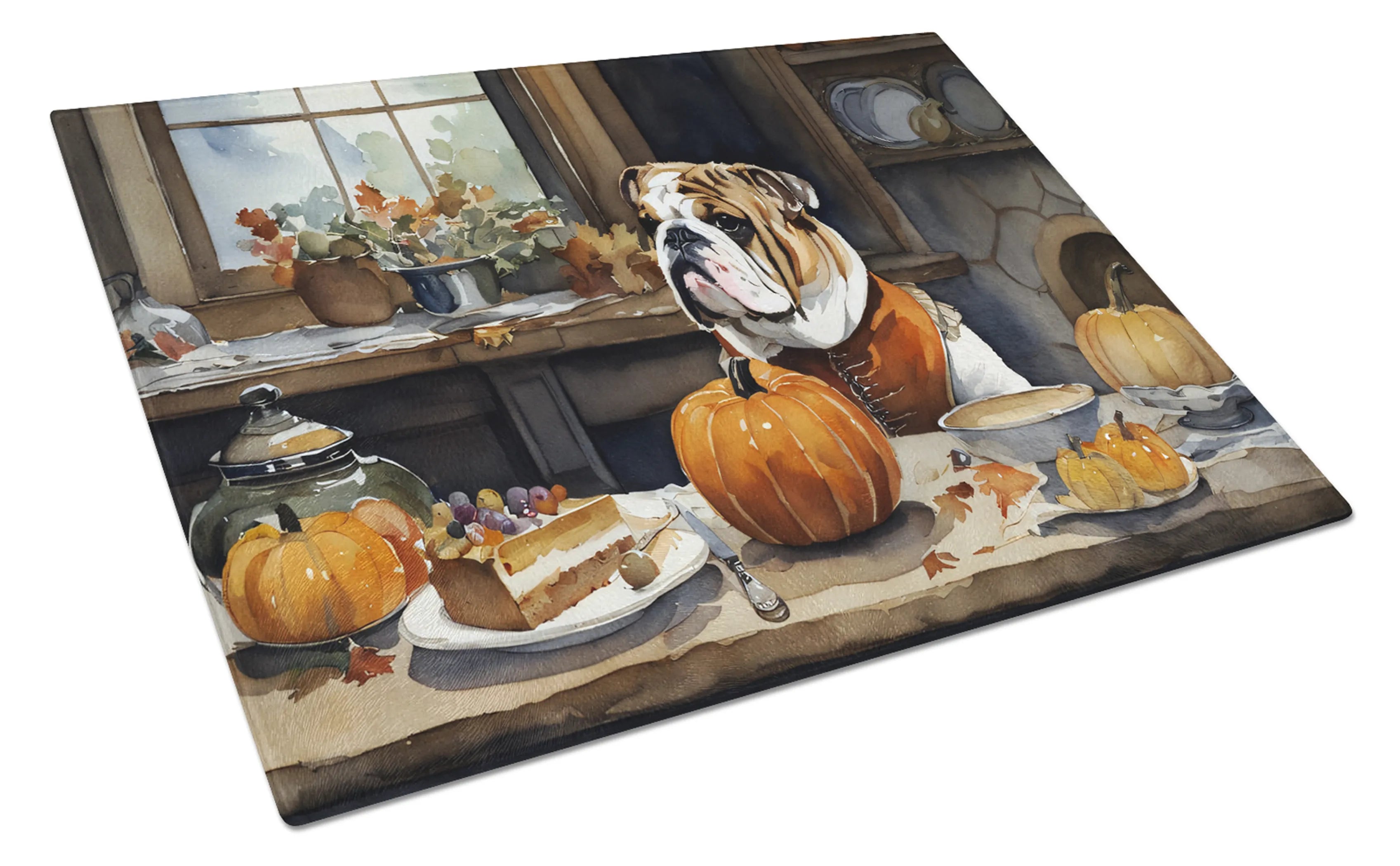 Fall Kitchen Pumpkin Pie Glass Cutting Board - Size: LARGE | Pack Of: 1 | Collection name: Fall kitchen pumpkin pie