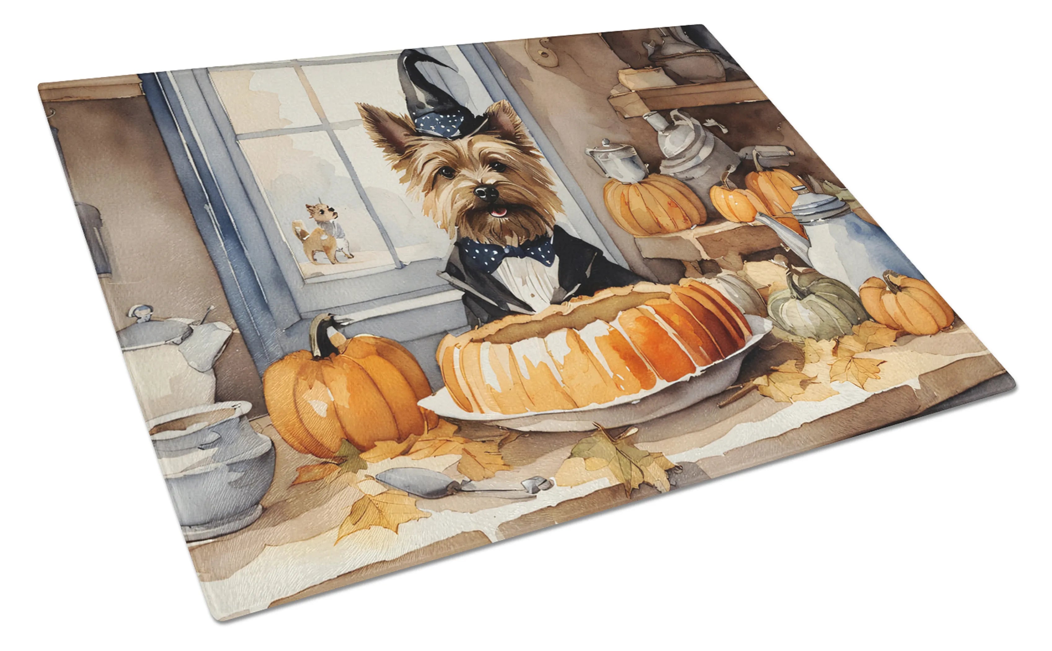 Fall Kitchen Pumpkin Pie Glass Cutting Board - Size: LARGE | Pack Of: 1 | Collection name: Fall kitchen pumpkin pie