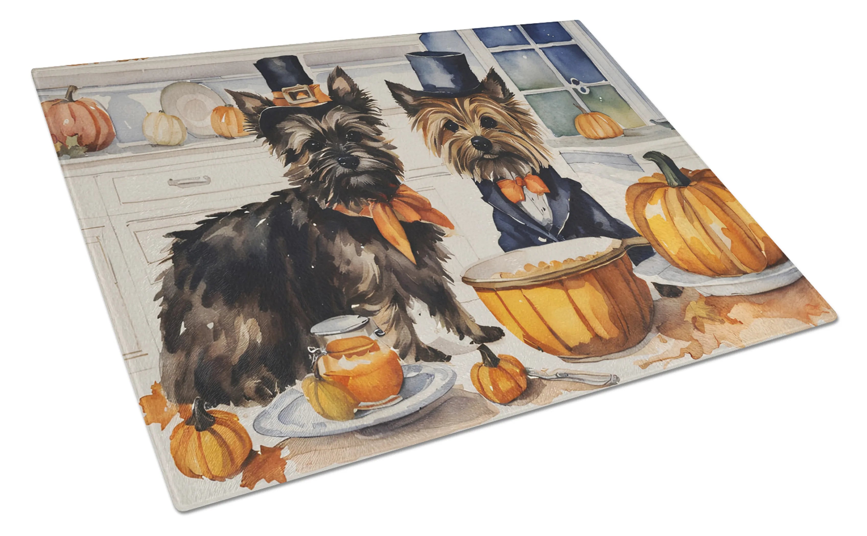 Fall Kitchen Pumpkin Pie Glass Cutting Board - Size: LARGE | Pack Of: 1 | Collection name: Fall kitchen pumpkin pie