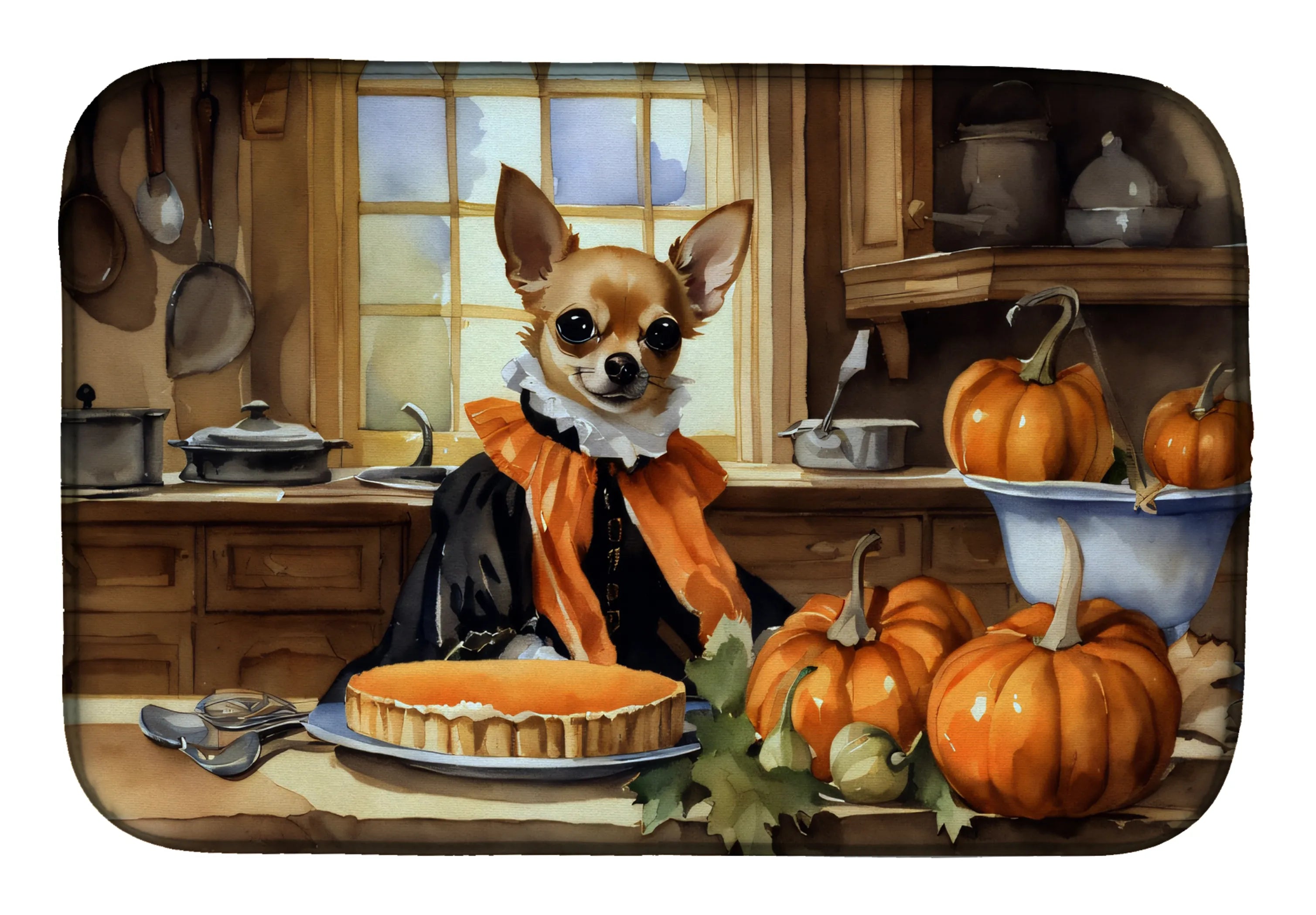 Fall Kitchen Pumpkin Pie Dish Drying Mat - Size: 14  X 21" | Pack Of: 1 | Collection name: Fall kitchen pumpkin pie