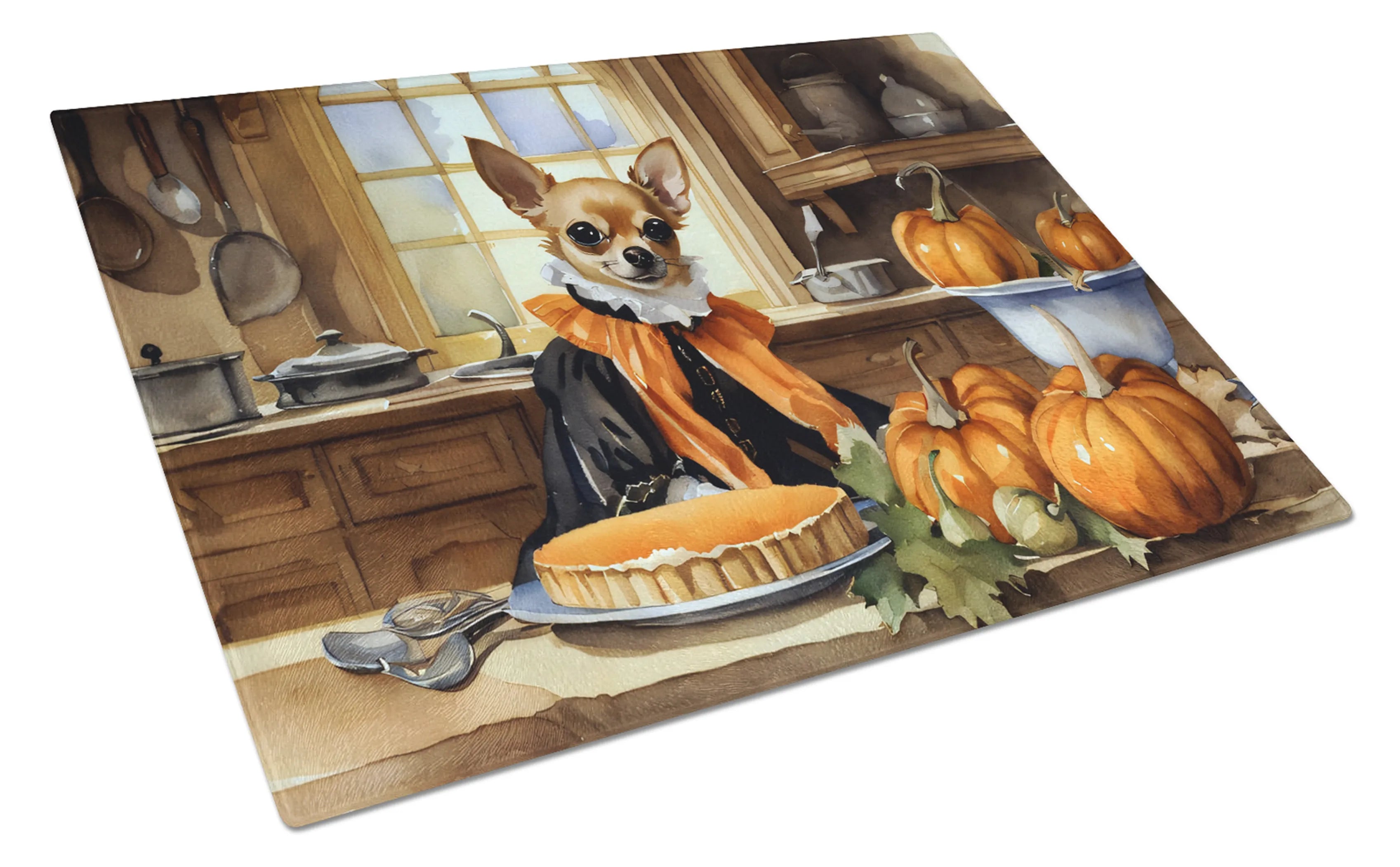 Fall Kitchen Pumpkin Pie Glass Cutting Board - Size: LARGE | Pack Of: 1 | Collection name: Fall kitchen pumpkin pie
