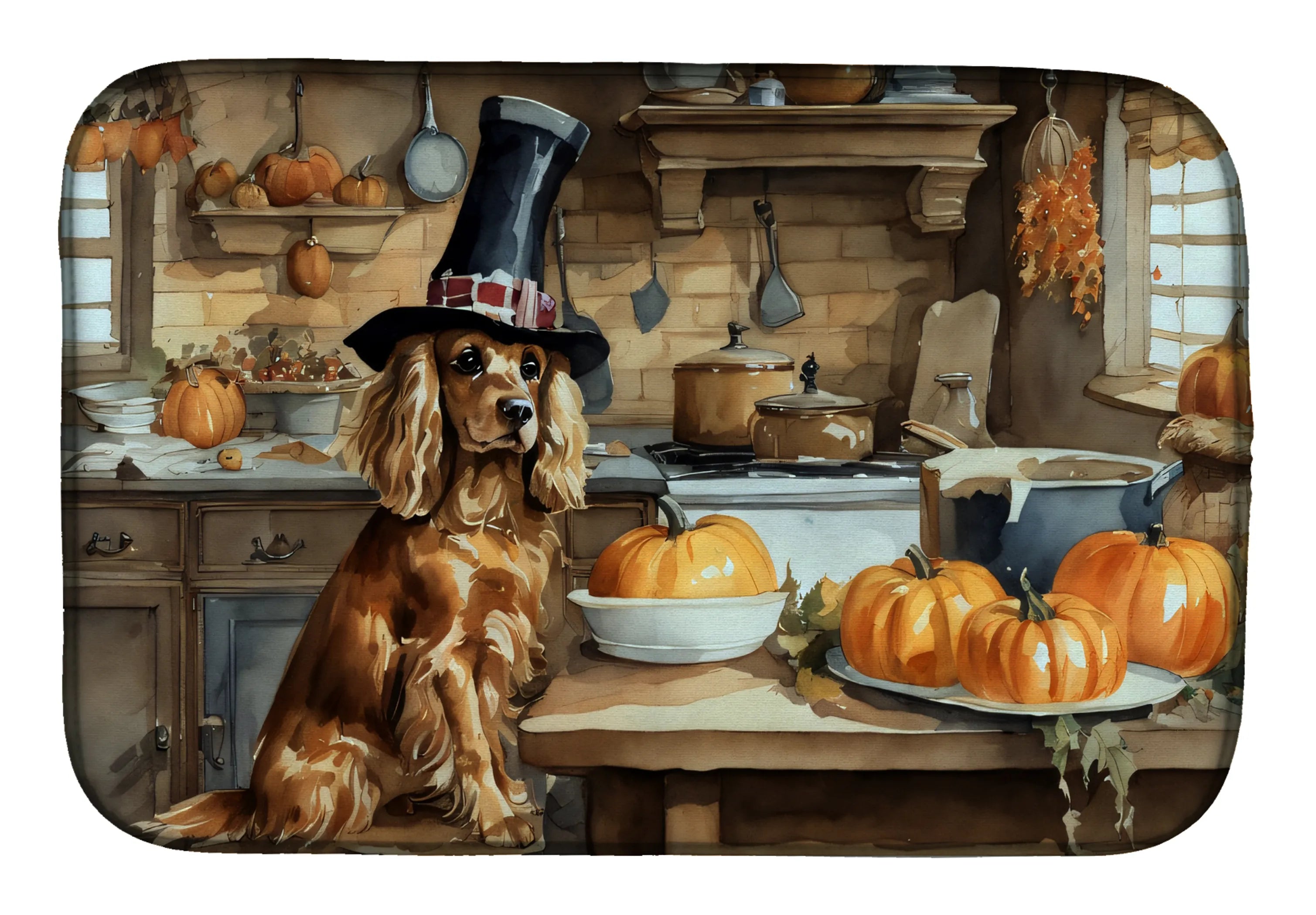Fall Kitchen Pumpkin Pie Dish Drying Mat - Size: 14  X 21" | Pack Of: 1 | Collection name: Fall kitchen pumpkin pie