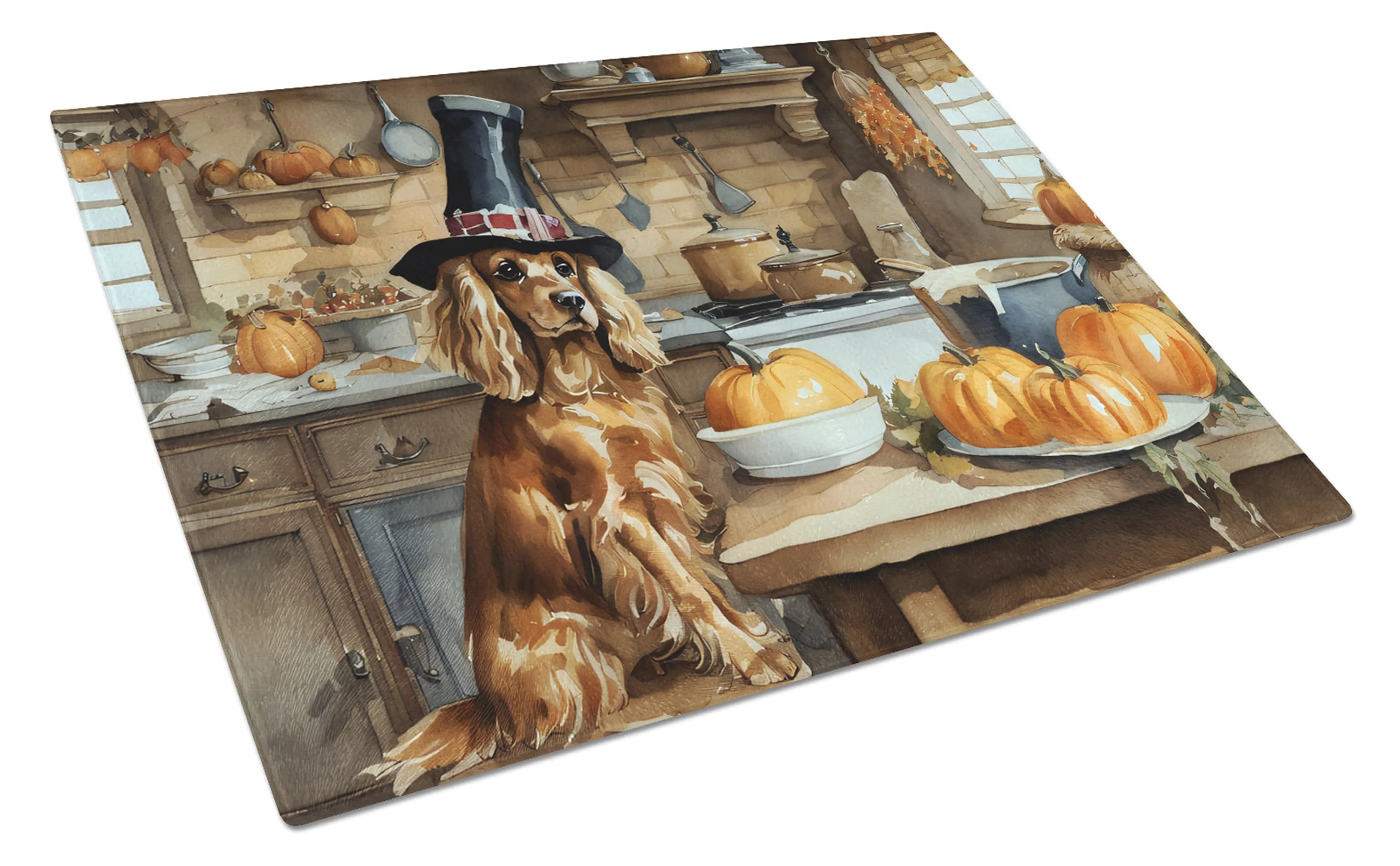 Fall Kitchen Pumpkin Pie Glass Cutting Board - Size: LARGE | Pack Of: 1 | Collection name: Fall kitchen pumpkin pie