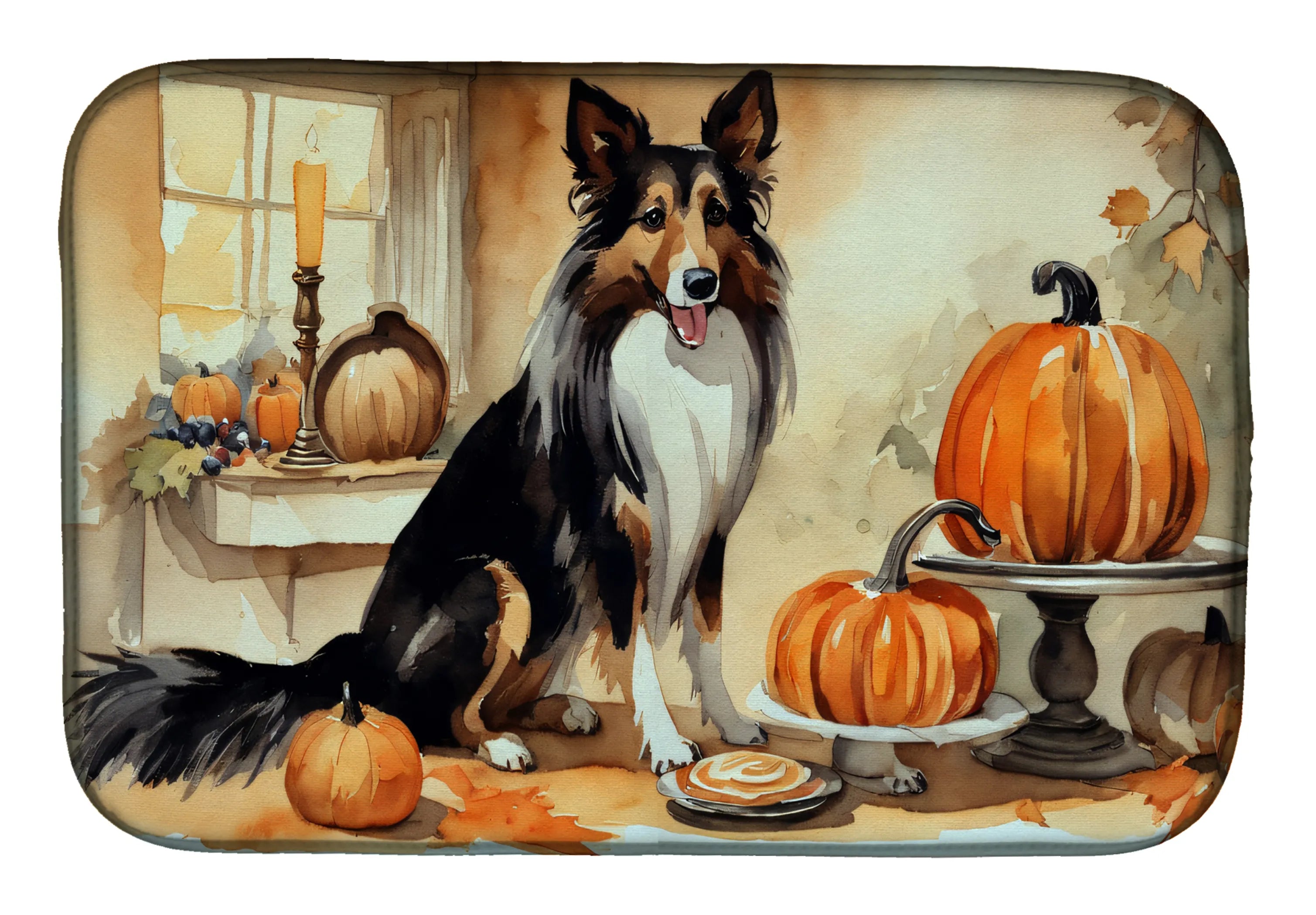 Fall Kitchen Pumpkin Pie Dish Drying Mat - Size: 14  X 21" | Pack Of: 1 | Collection name: Fall kitchen pumpkin pie