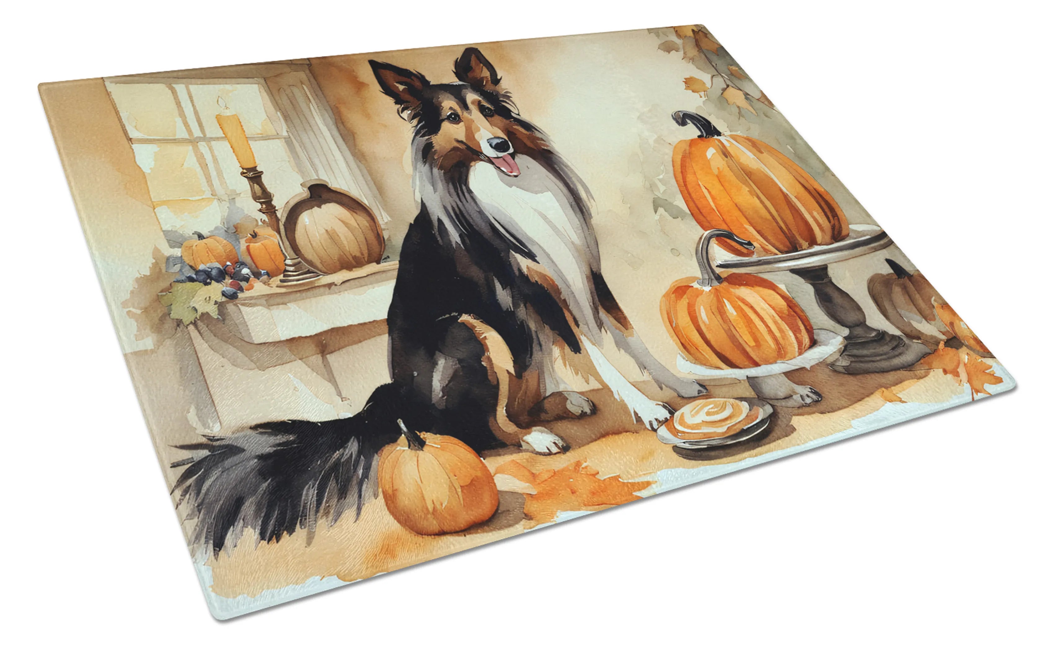Fall Kitchen Pumpkin Pie Glass Cutting Board - Size: LARGE | Pack Of: 1 | Collection name: Fall kitchen pumpkin pie