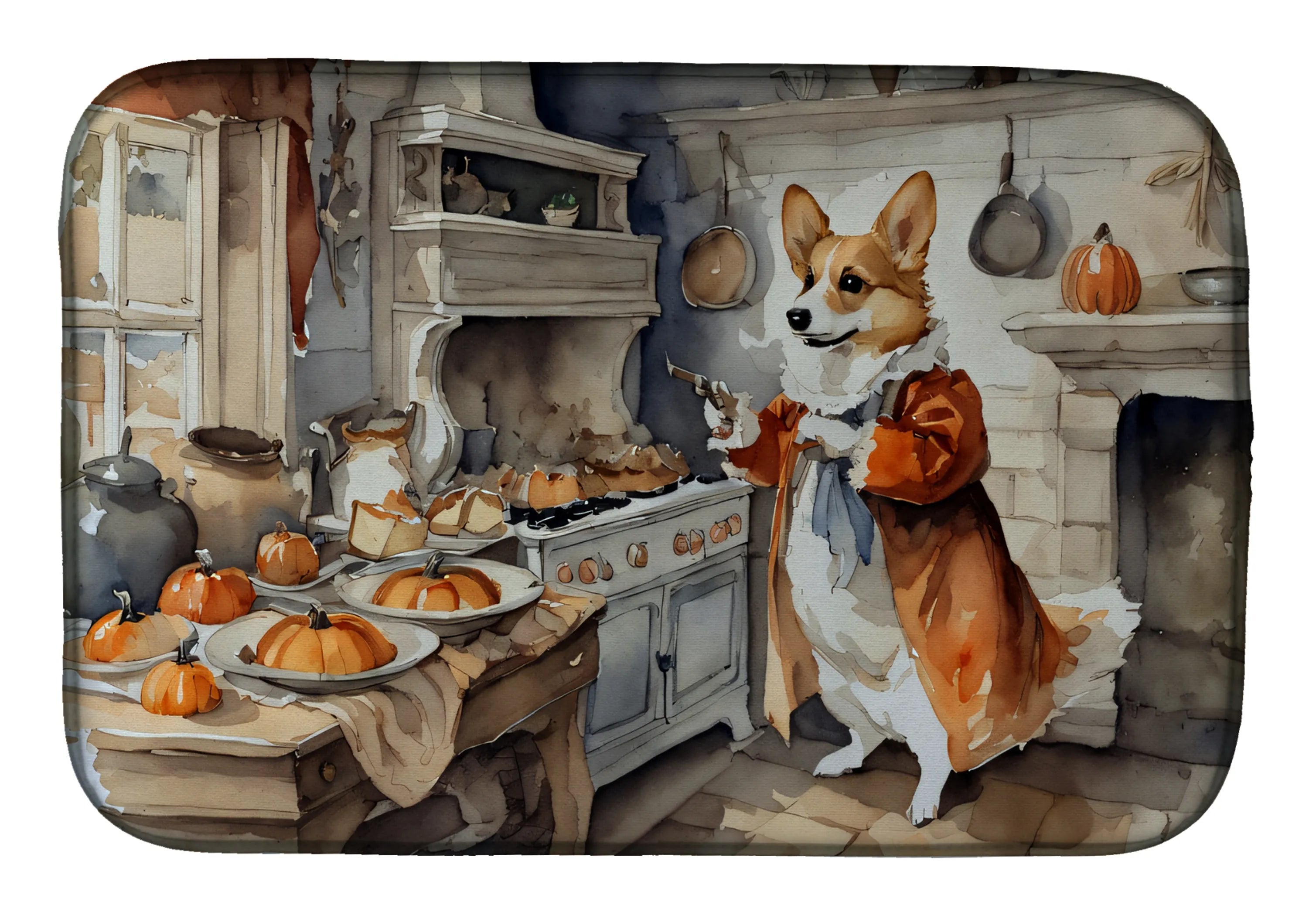 Fall Kitchen Pumpkin Pie Dish Drying Mat - Size: 14  X 21" | Pack Of: 1 | Collection name: Fall kitchen pumpkin pie