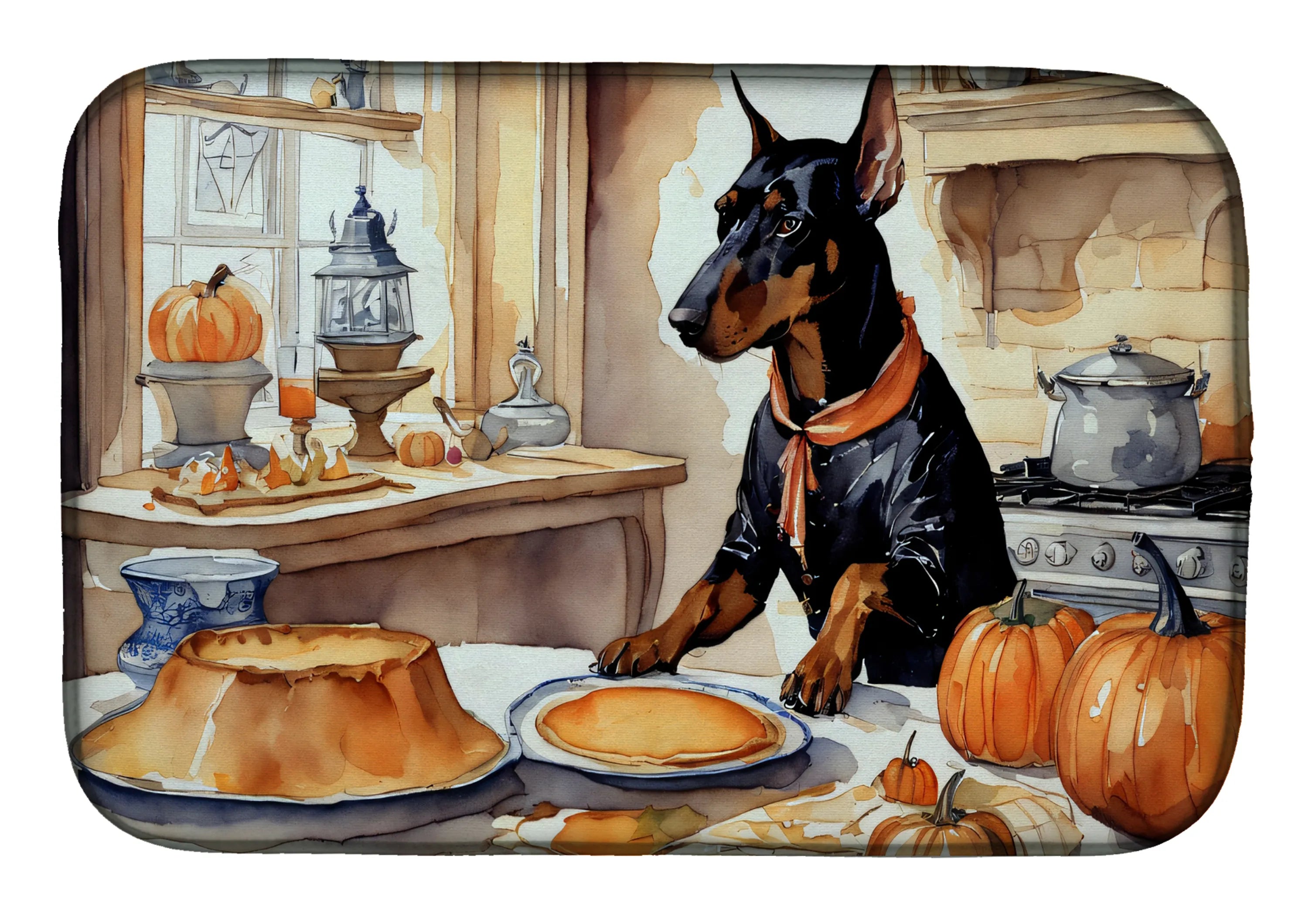Fall Kitchen Pumpkin Pie Dish Drying Mat - Size: 14  X 21" | Pack Of: 1 | Collection name: Fall kitchen pumpkin pie