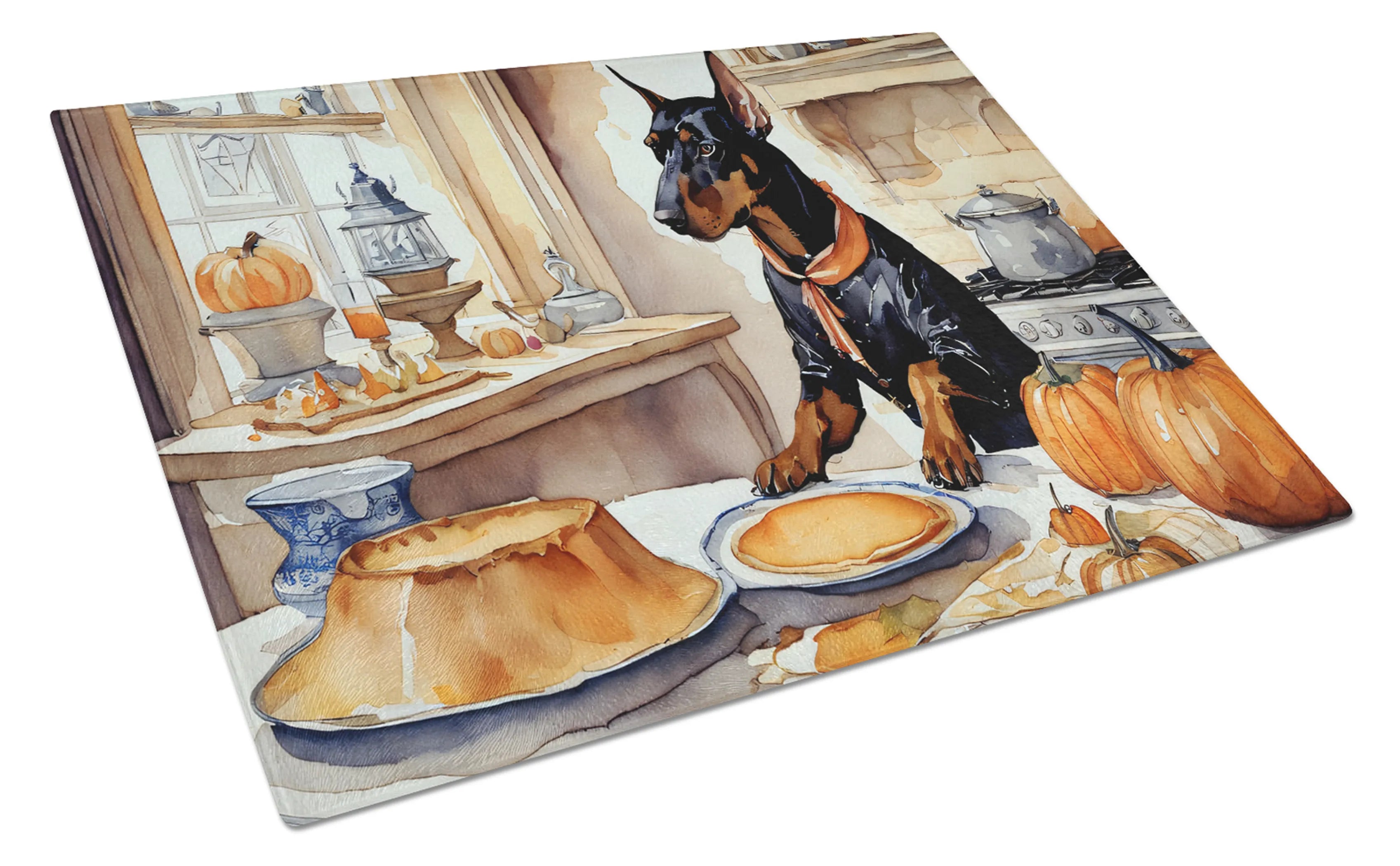 Fall Kitchen Pumpkin Pie Glass Cutting Board - Size: LARGE | Pack Of: 1 | Collection name: Fall kitchen pumpkin pie