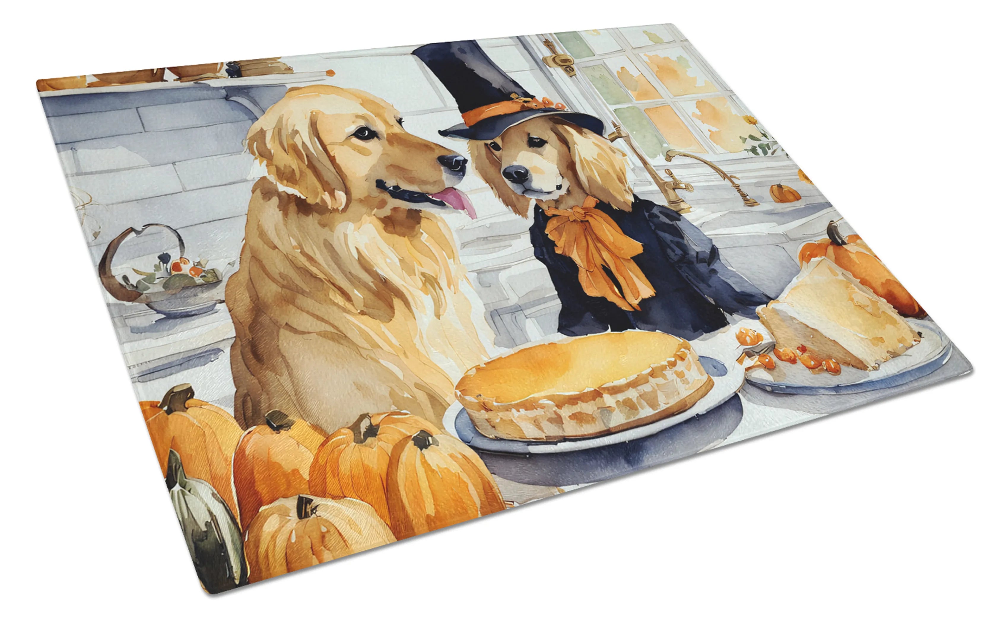 Fall Kitchen Pumpkin Pie Glass Cutting Board - Size: LARGE | Pack Of: 1 | Collection name: Fall kitchen pumpkin pie