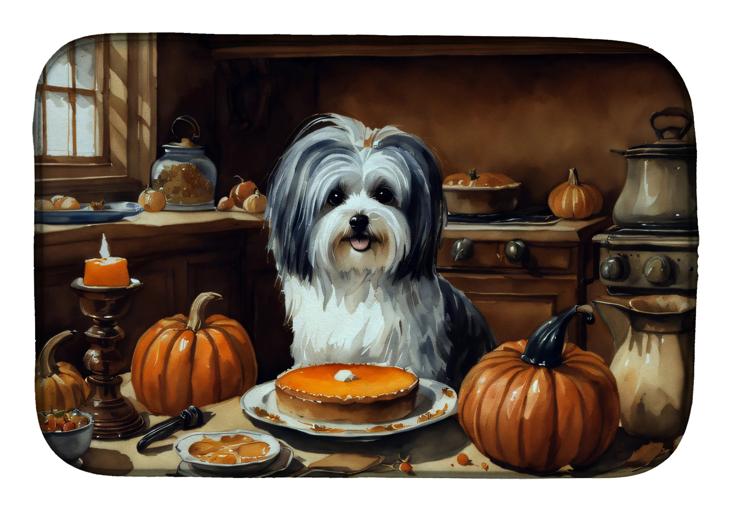 Fall Kitchen Pumpkin Pie Dish Drying Mat - Size: 14  X 21" | Pack Of: 1 | Collection name: Fall kitchen pumpkin pie