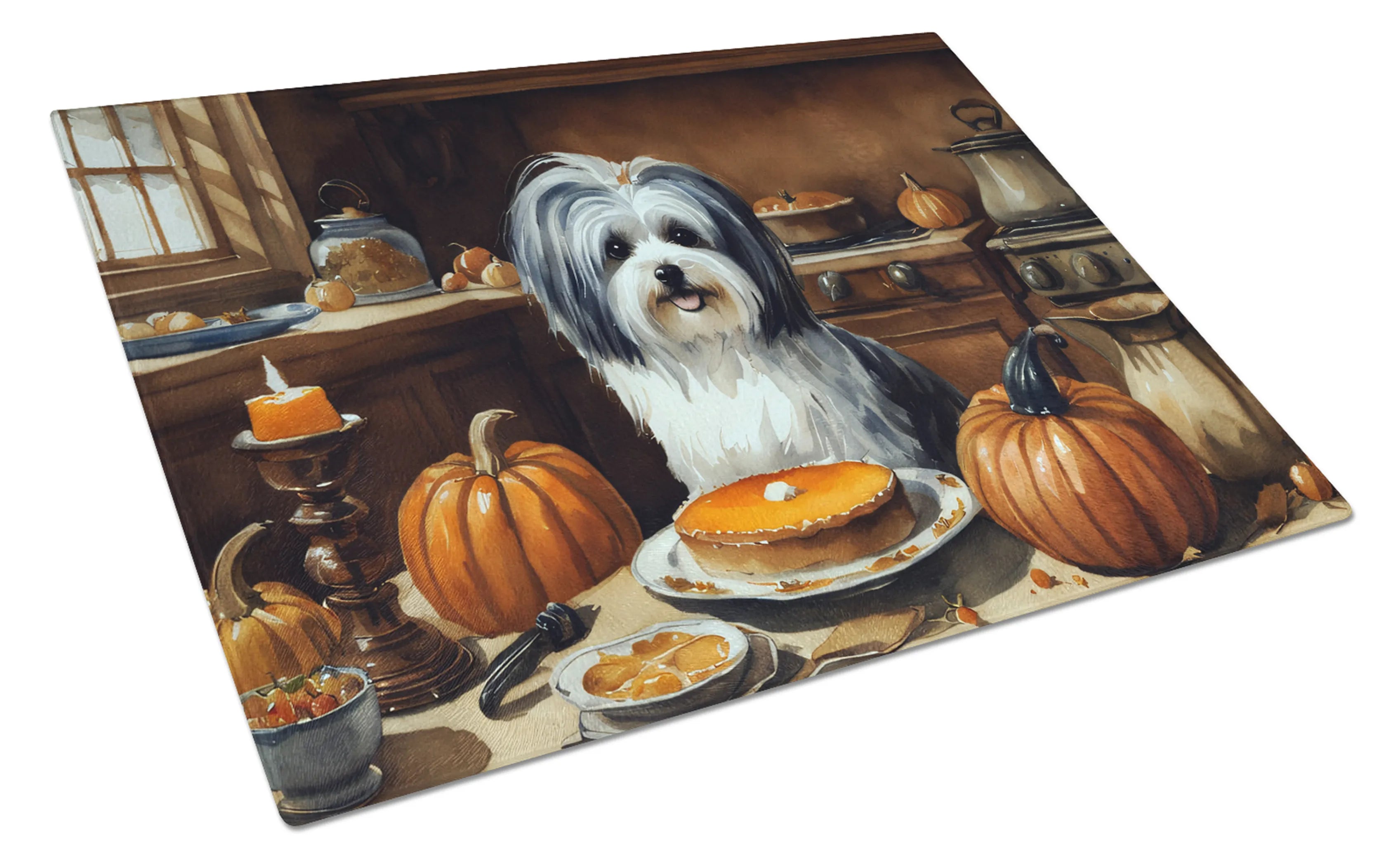 Fall Kitchen Pumpkin Pie Glass Cutting Board - Size: LARGE | Pack Of: 1 | Collection name: Fall kitchen pumpkin pie